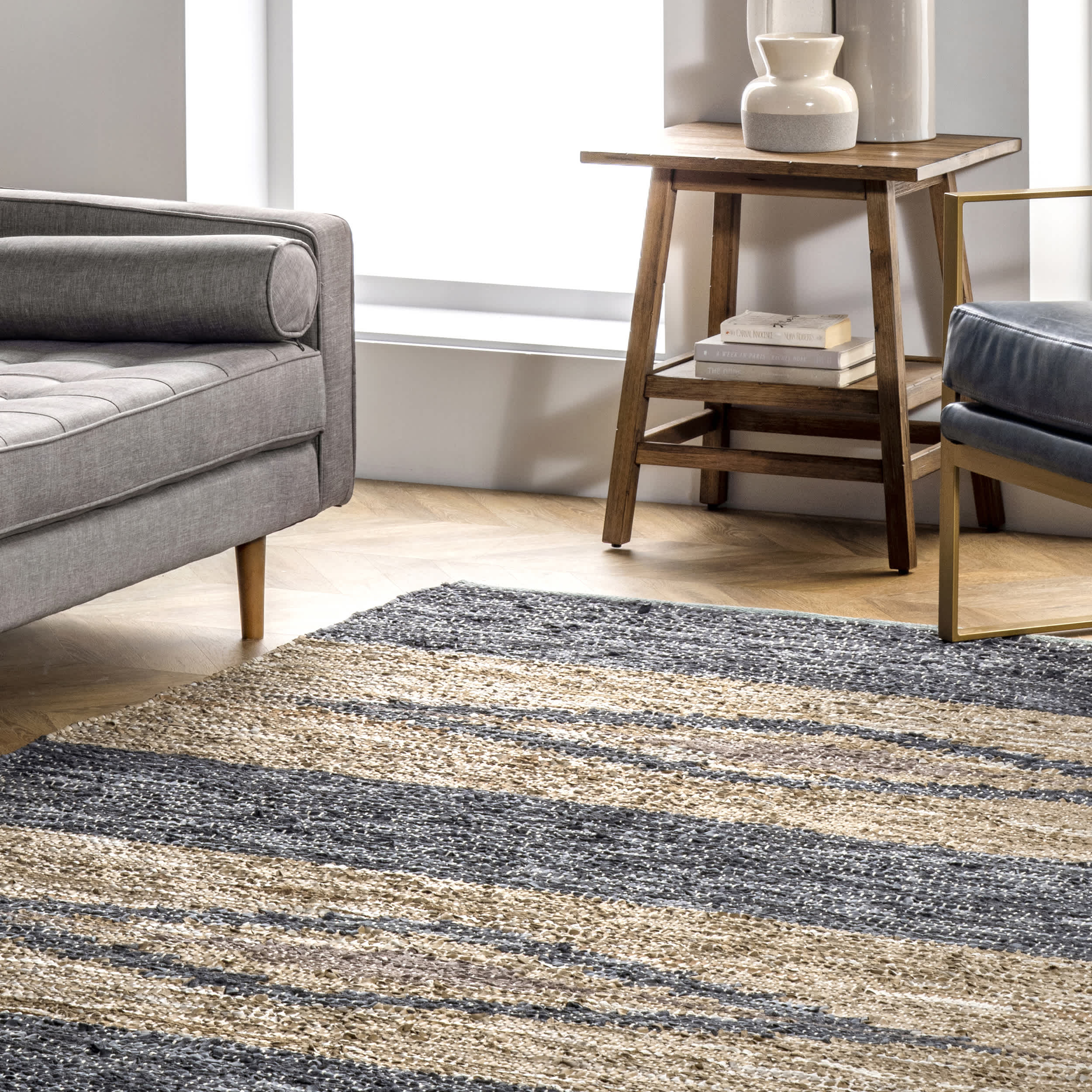 Farren Hand Woven Diamond Leather Area Rug - Image 9