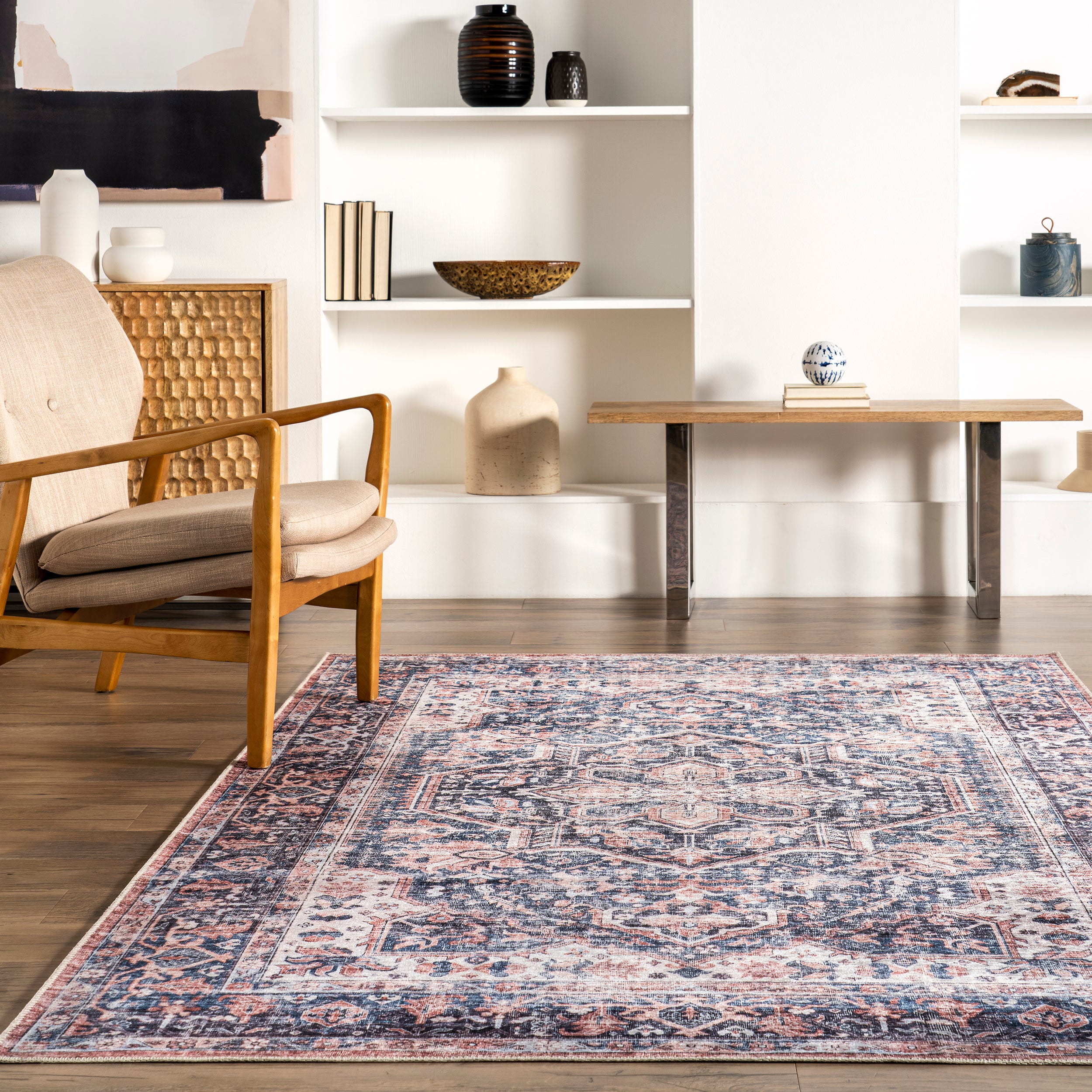 Kay Distressed Stain-Resistant Machine Washable Area Rug - Image 8