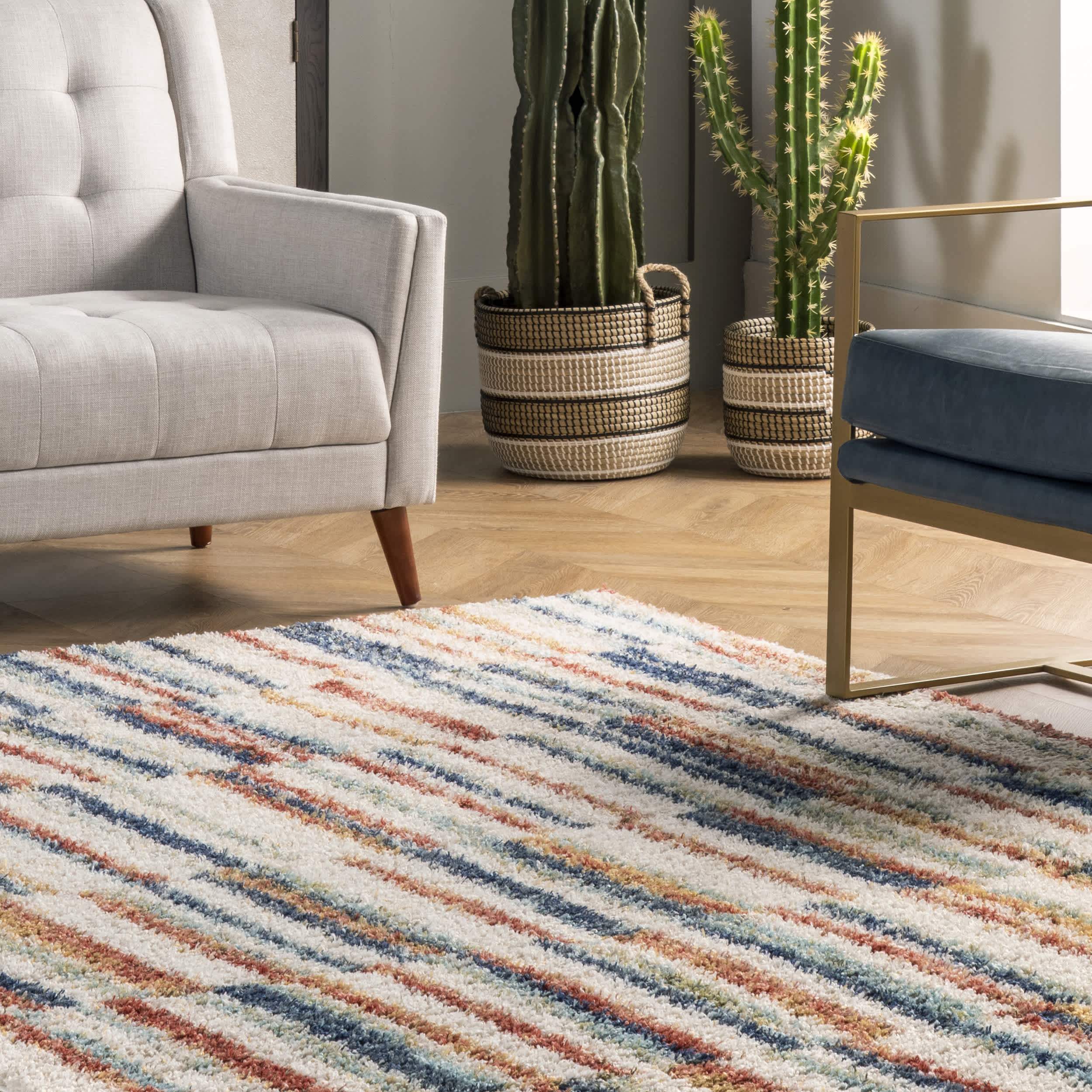 Aimee Banded Stripes Shaggy Area Rug - Image 9