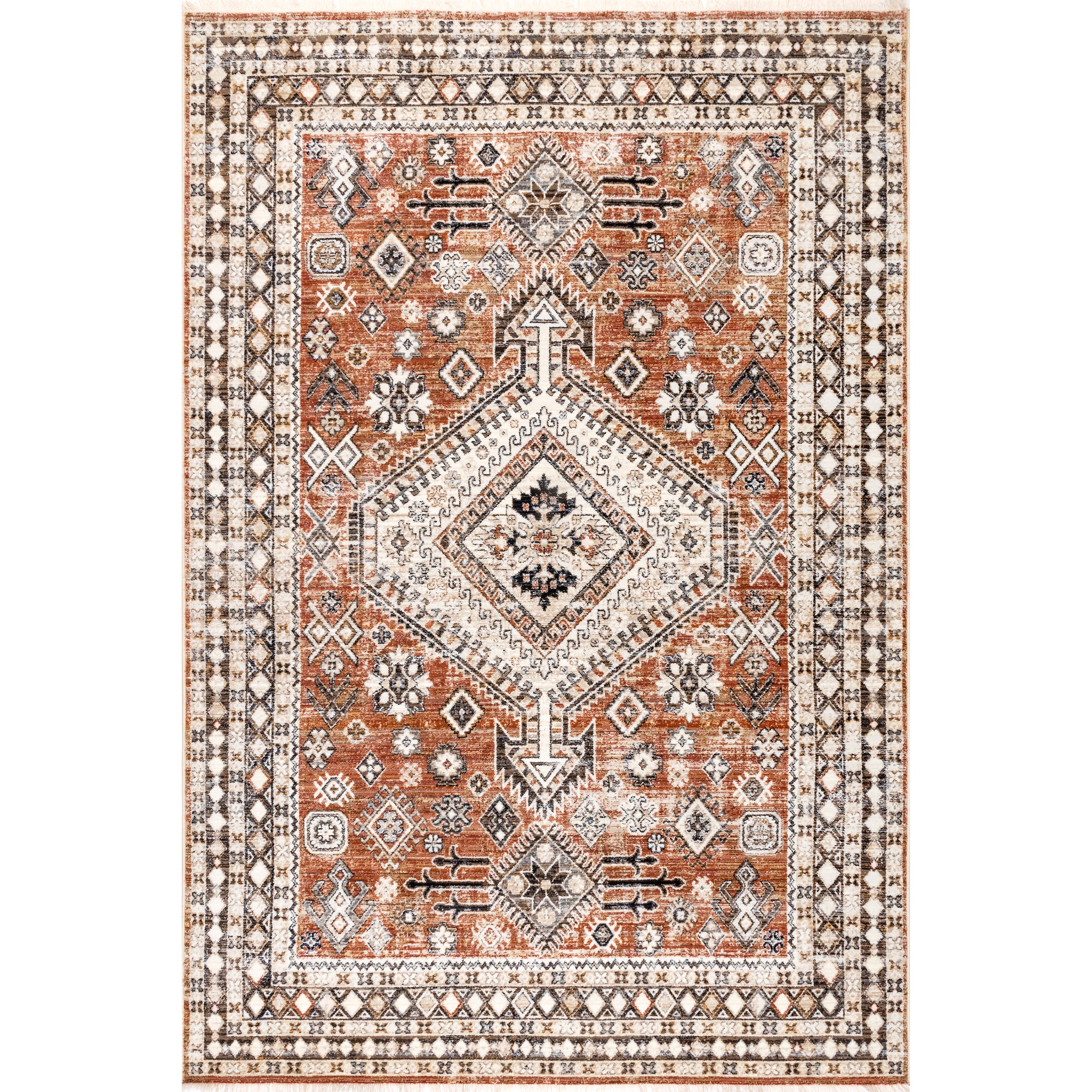 Vanesa Transitional Medallion Fringe Area Rug