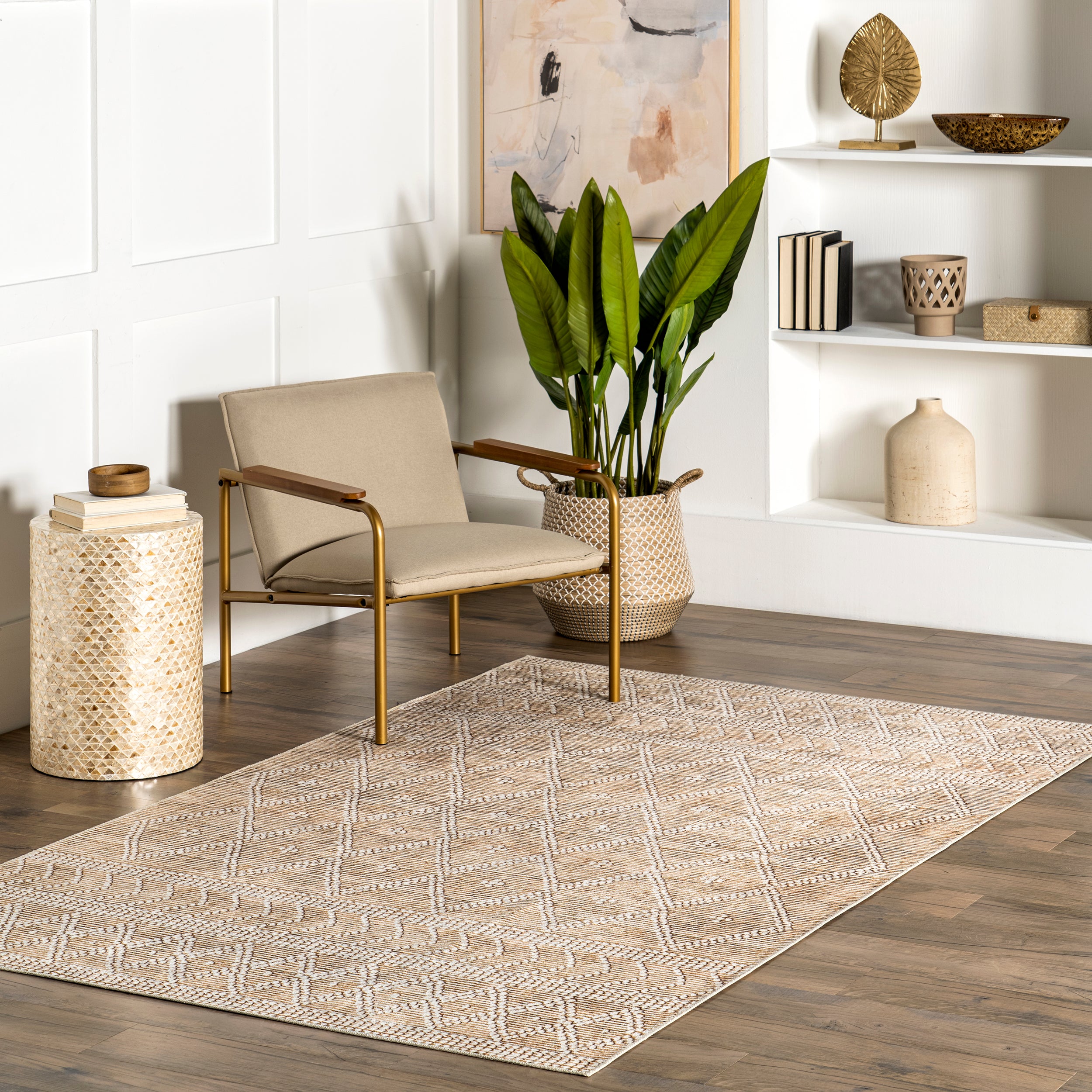 Úna Lattice Stain-Resistant Machine Washable Area Rug - Image 2