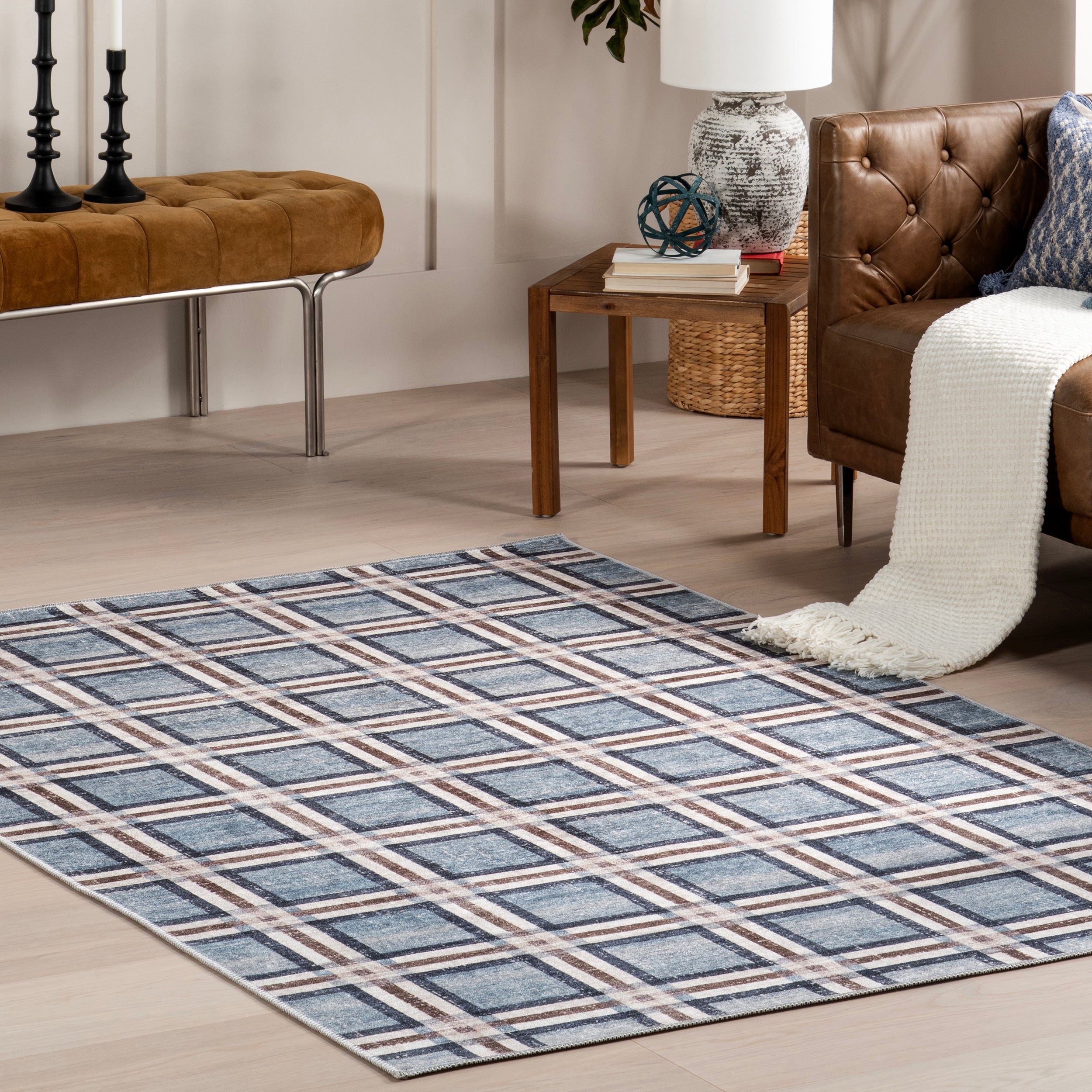 Steph Windowpane Plaid Machine Washable Area Rug - Image 9