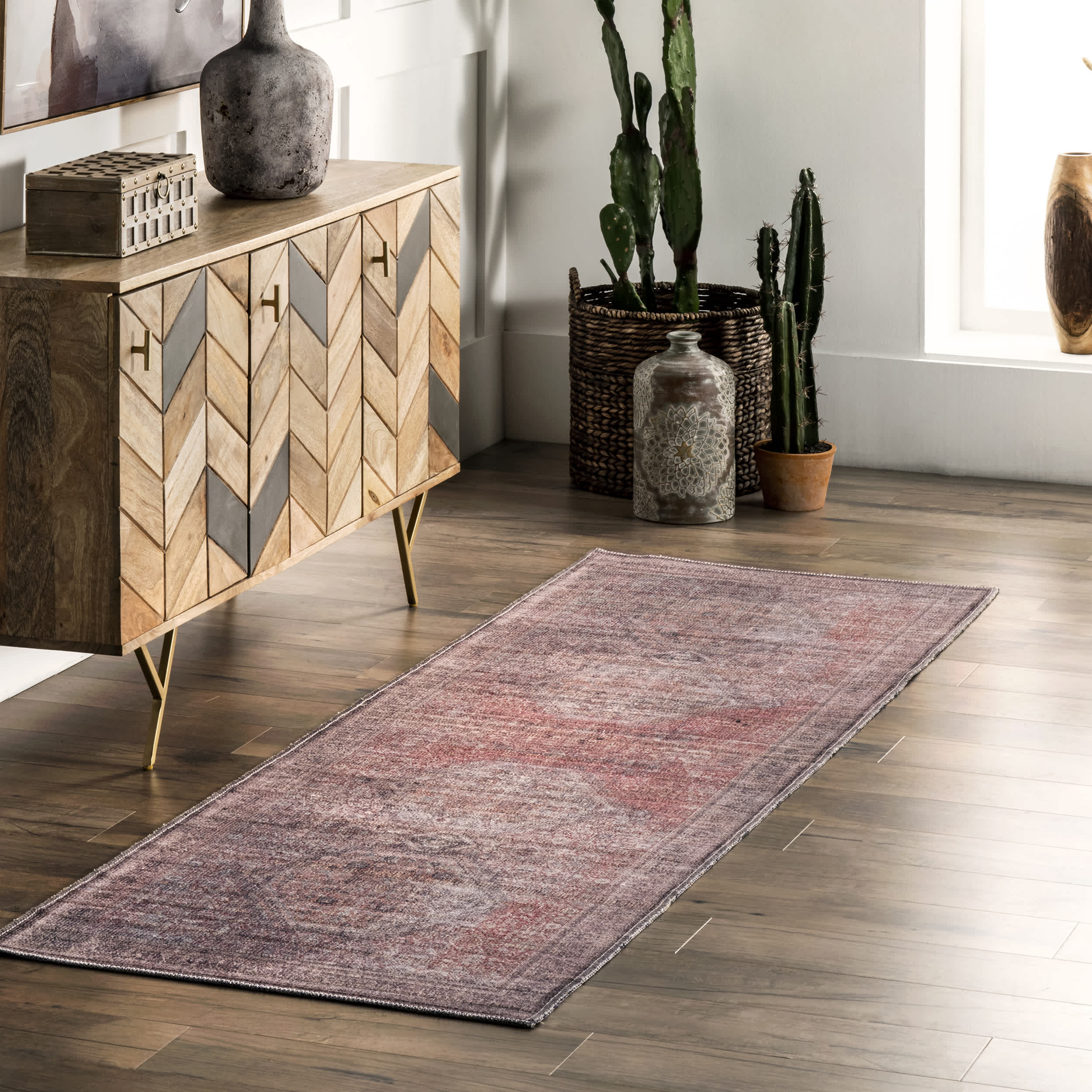 Justine Machine Washable Faded Geometric Medallion Area Rug - Image 10