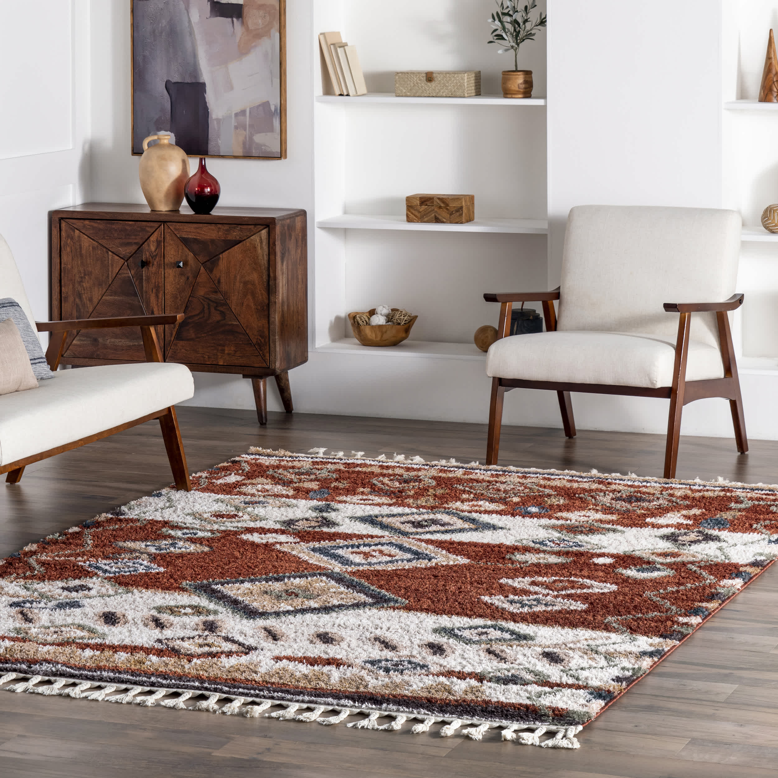 Southwestern Rosemarie Moroccan Tassel Shag Area Rug - Image 2