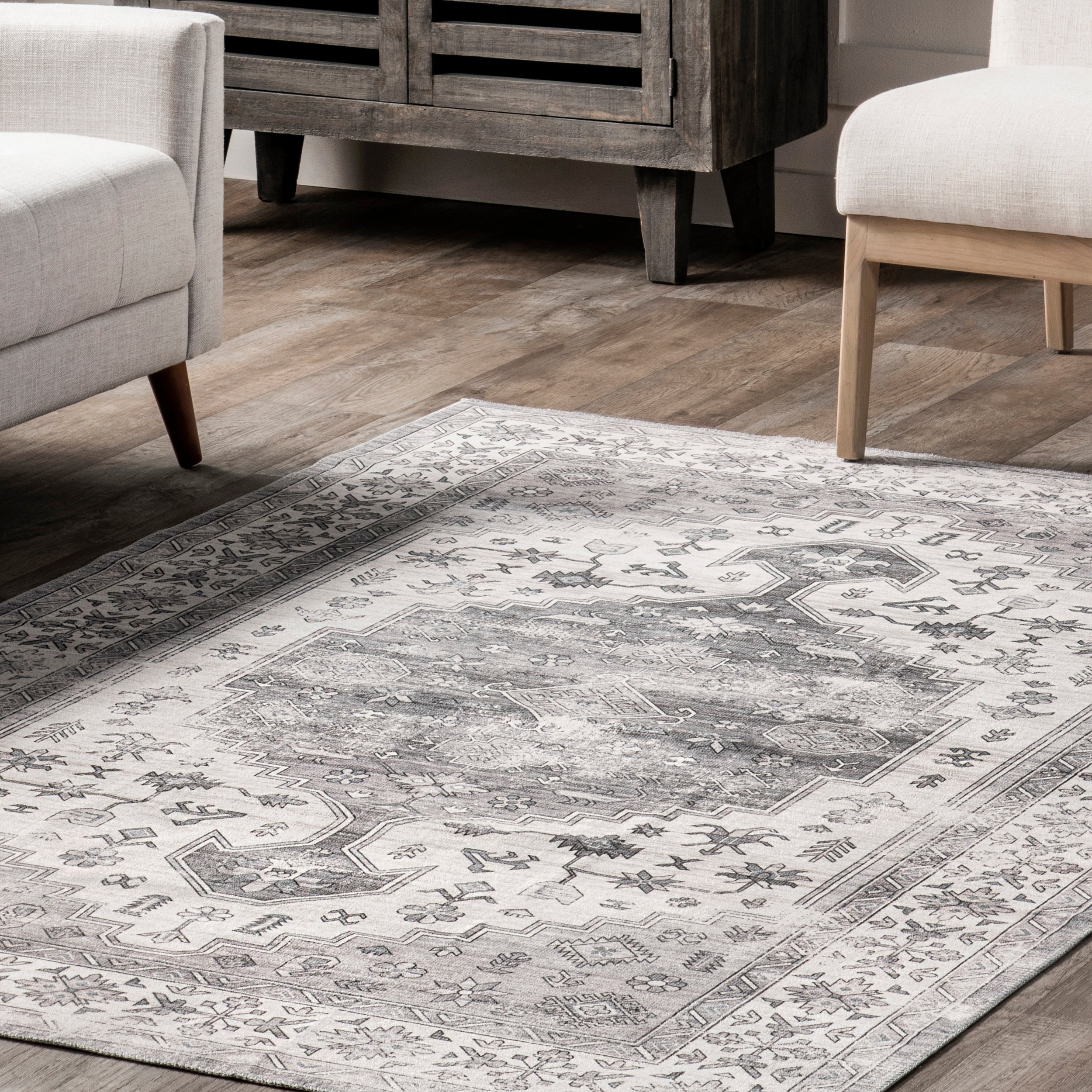 Medallion Bordered Machine Washable Area Rug - Image 22