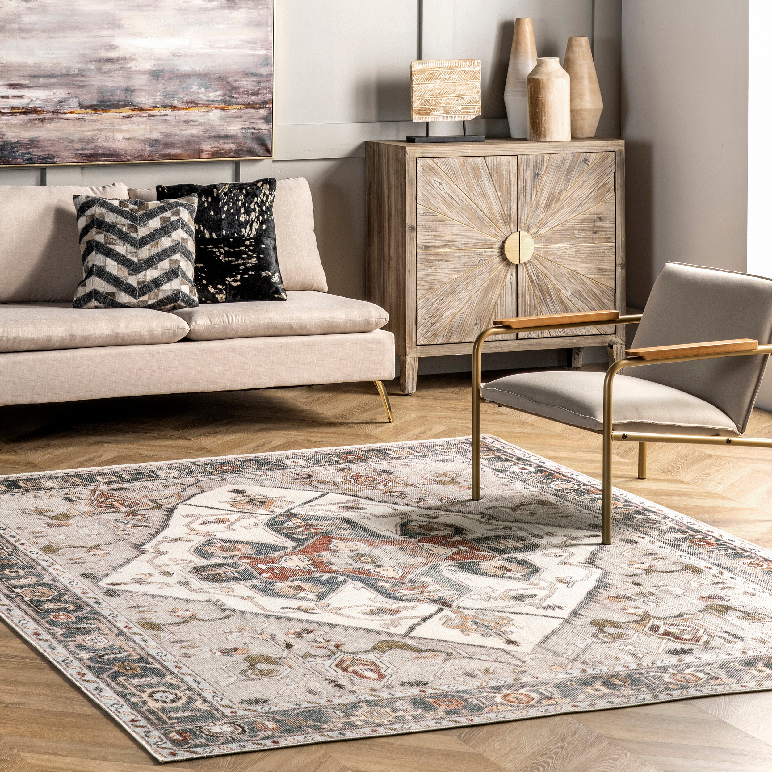 Mali Machine Washable Traditional Medallion Area Rug - Image 2