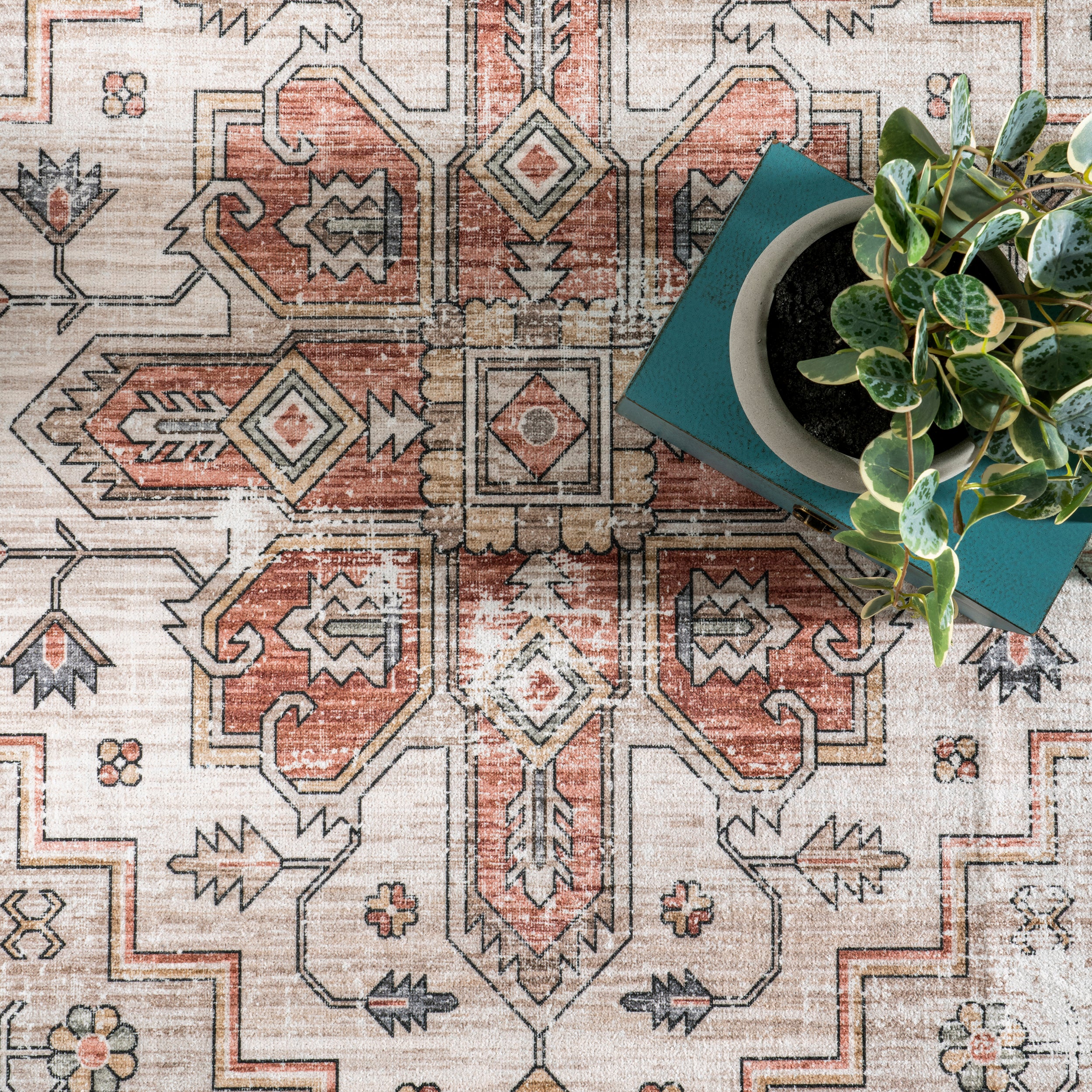 Dawson Machine Washable Distressed Medallion Area Rug - Image 17