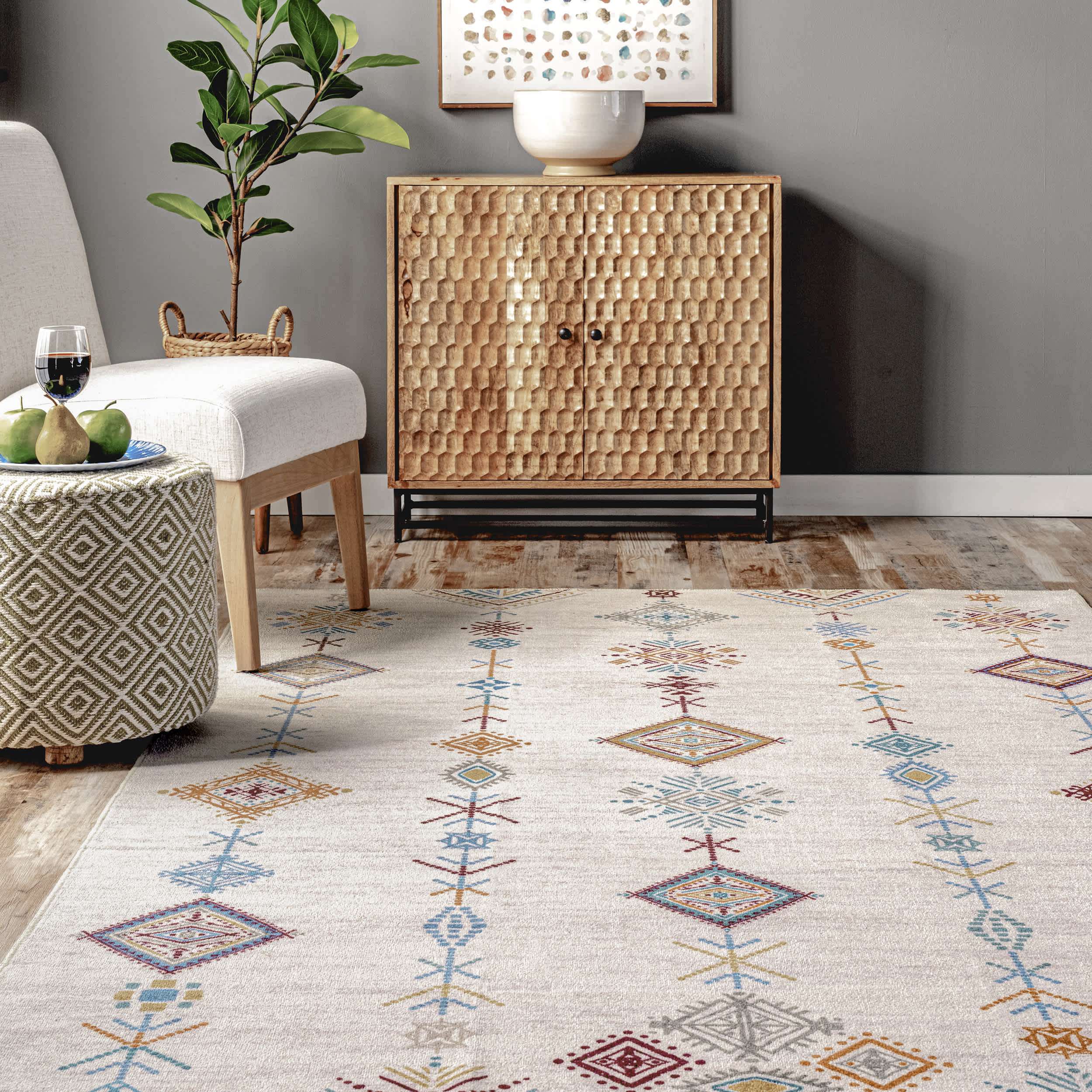 Kiya Machine Washable Moroccan Tribal Geometric Area Rug - Image 8