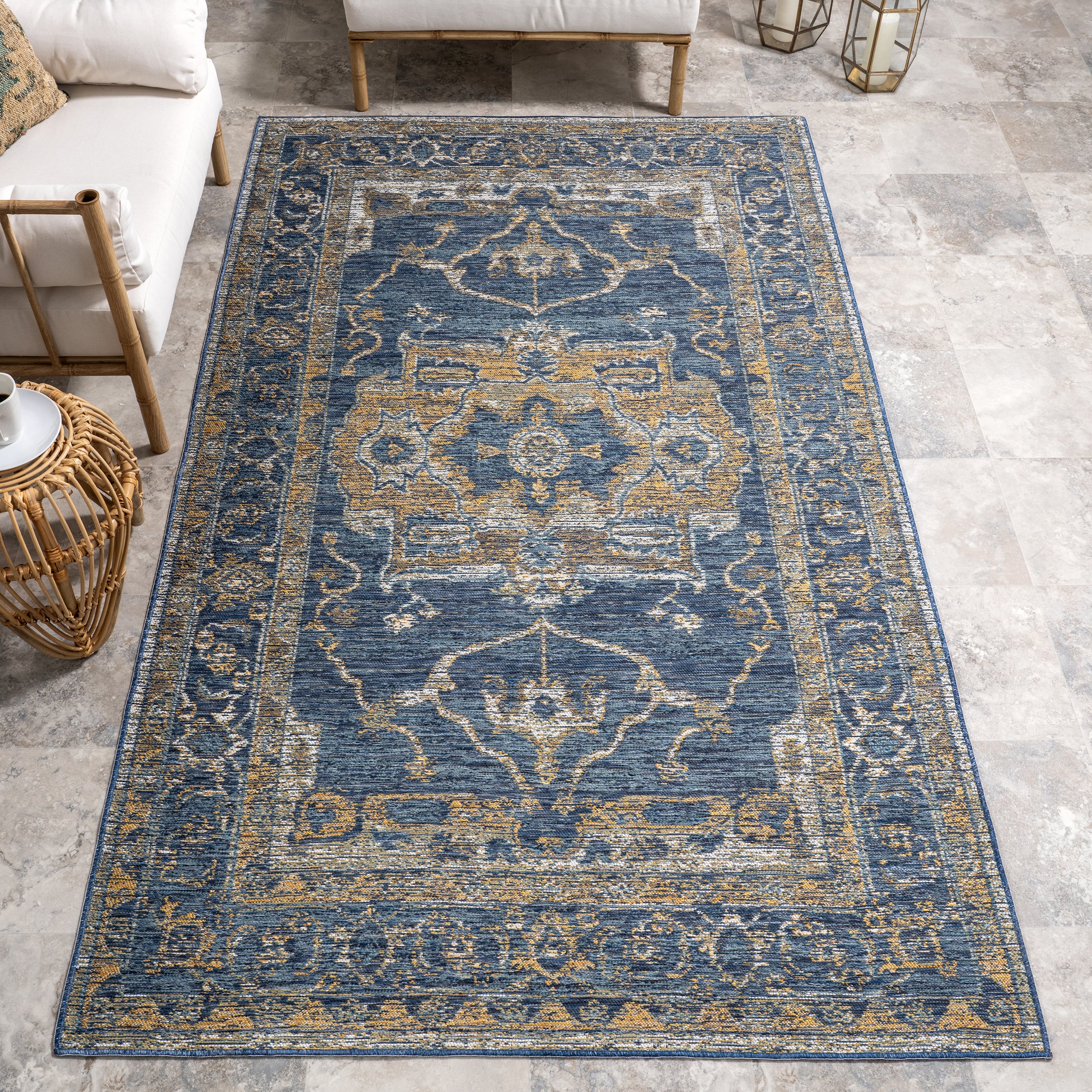 Pearl Indoor/Outdoor Reversible Medallion Area Rug - Image 2