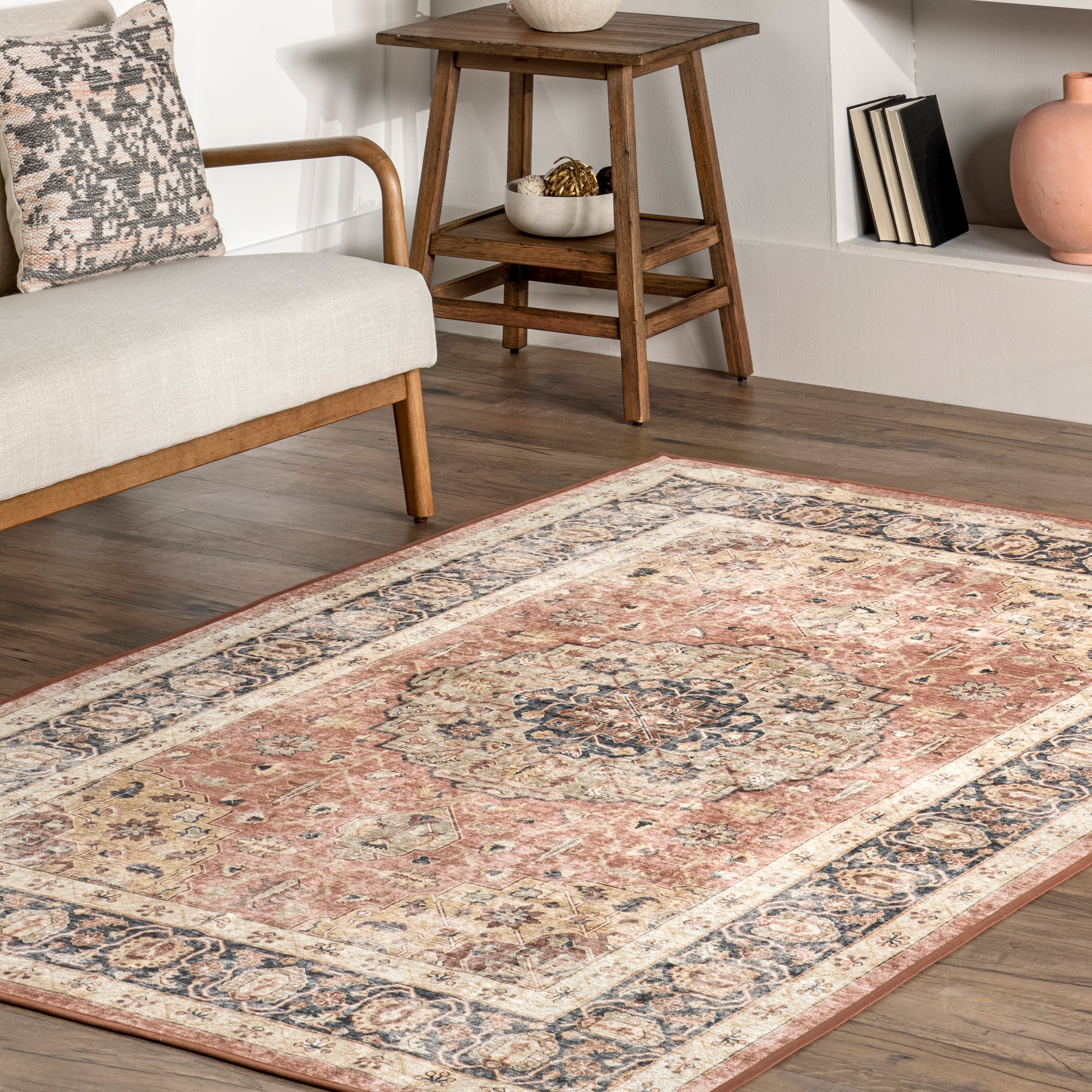 Jessa Faded Medallion Machine Washable Area Rug - Image 9