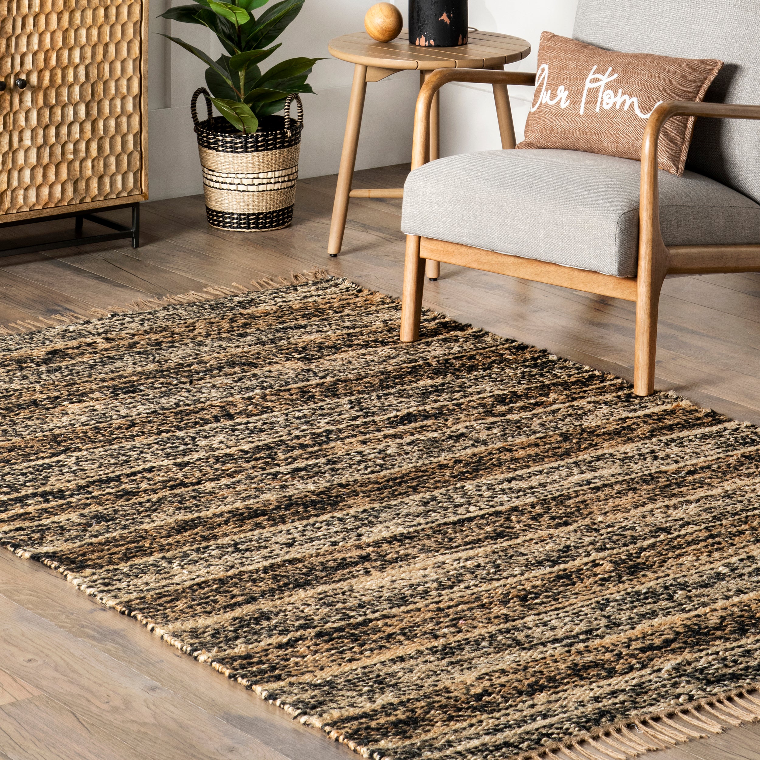 Julane Striped Jute Tassel Area Rug - Image 9