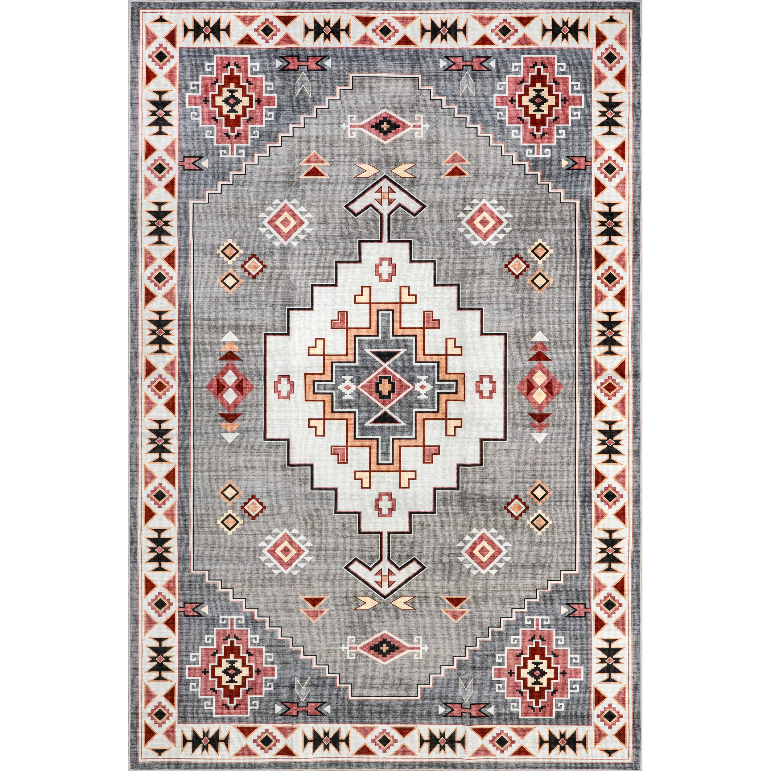 Lynx Southwestern Stain-Resistant Machine Washable Area Rug