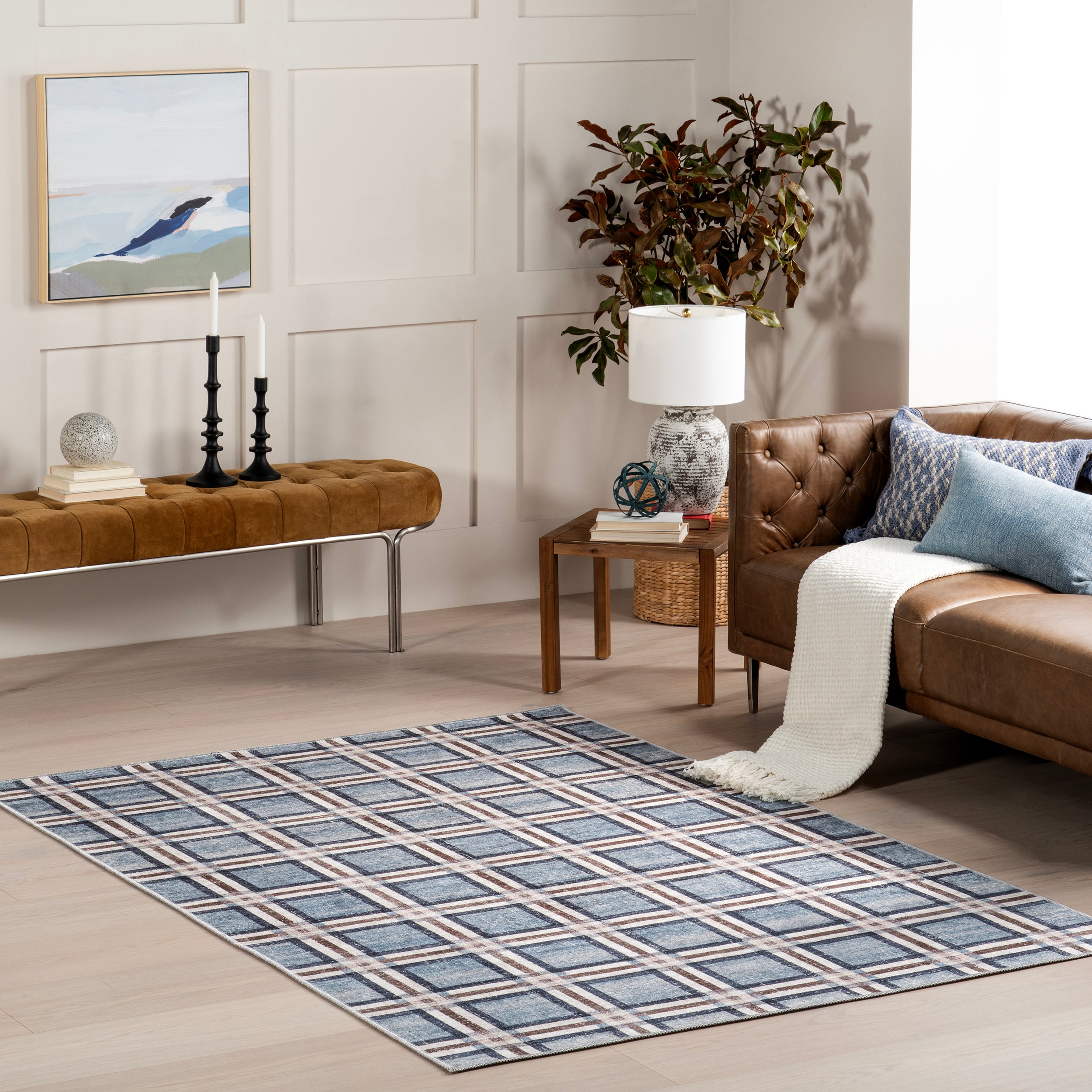 Steph Windowpane Plaid Machine Washable Area Rug - Image 2