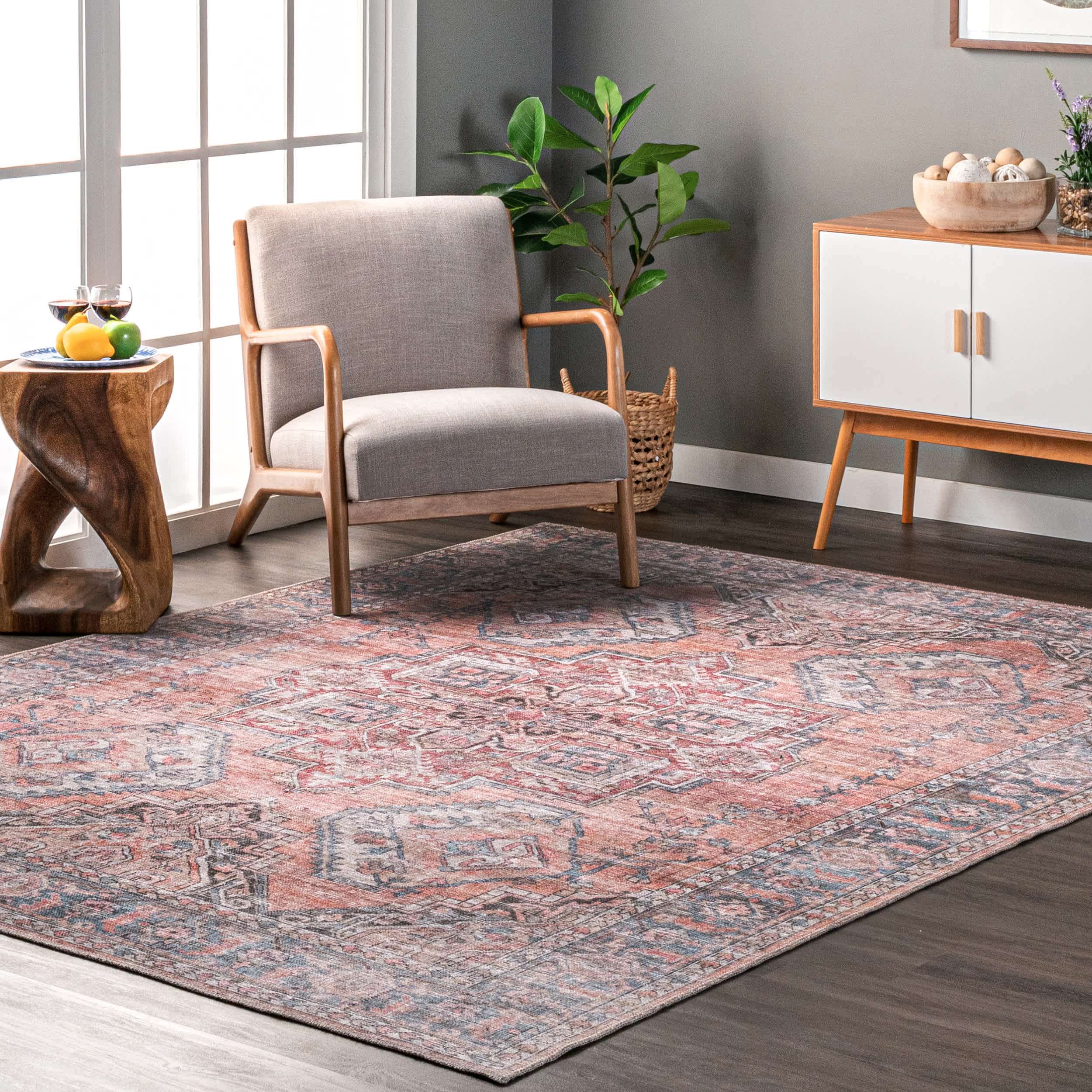 Maple Machine Washable Floral Medallion Area Rug - Image 2