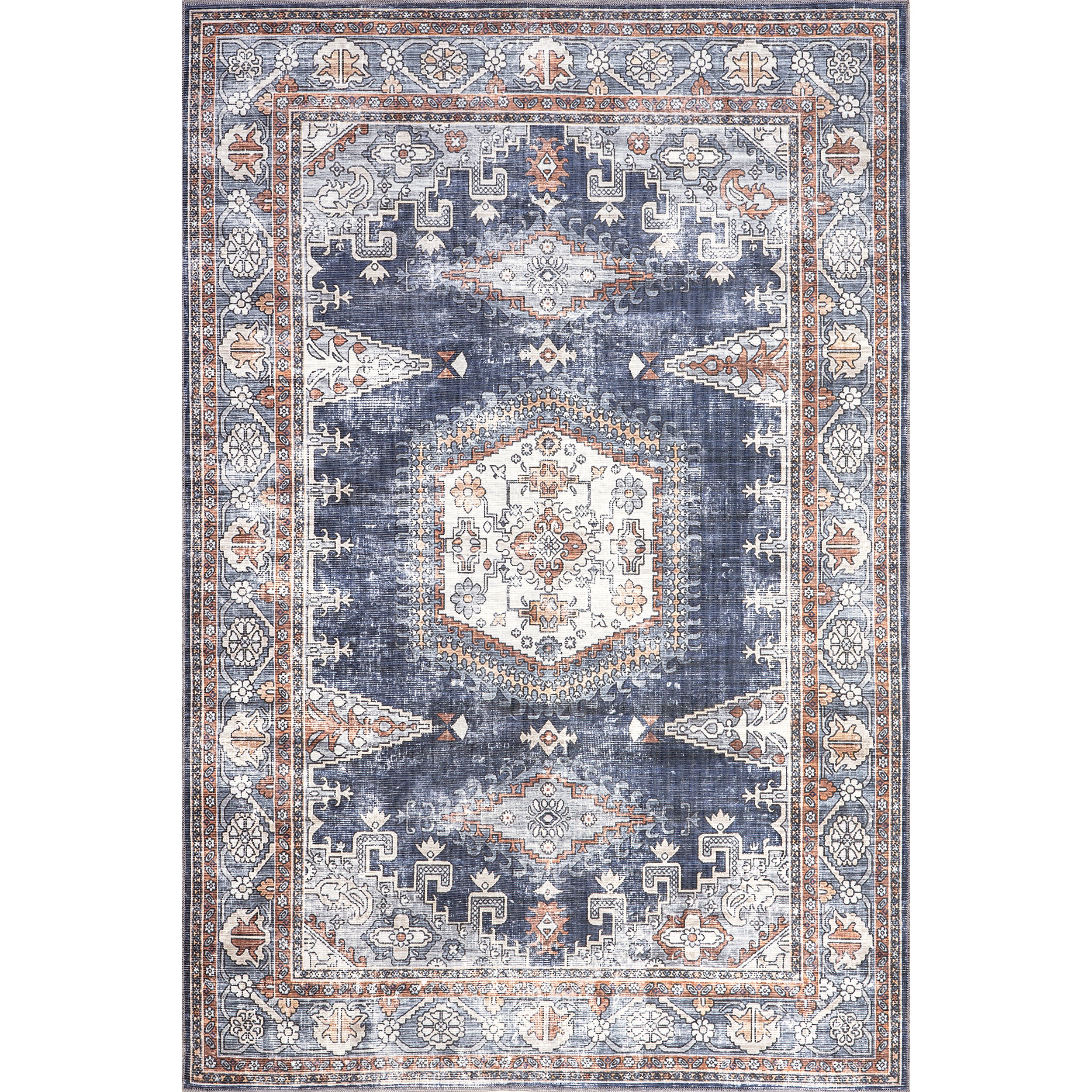 Maire Traditional Medallion Machine Washable Area Rug