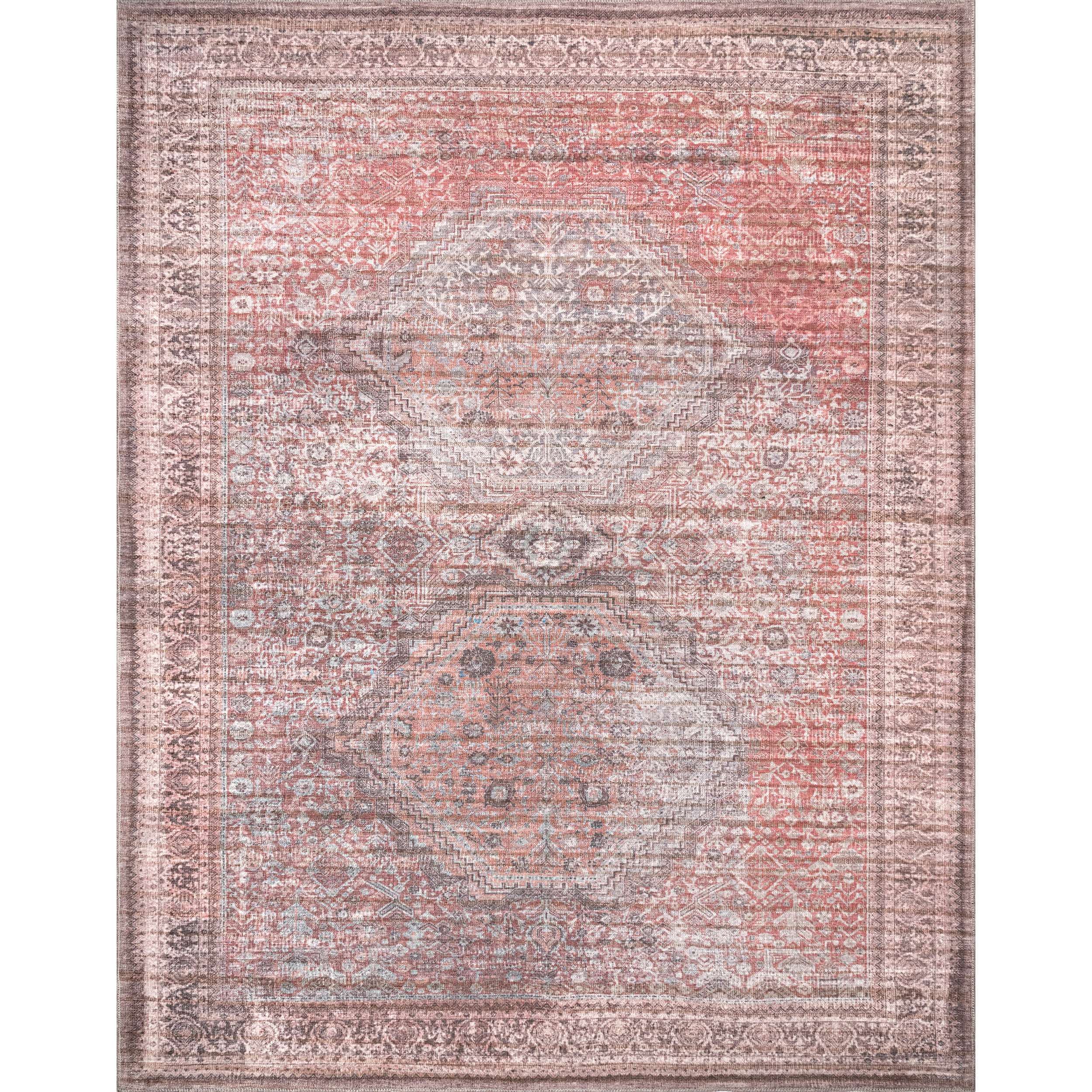 Justine Machine Washable Faded Geometric Medallion Area Rug