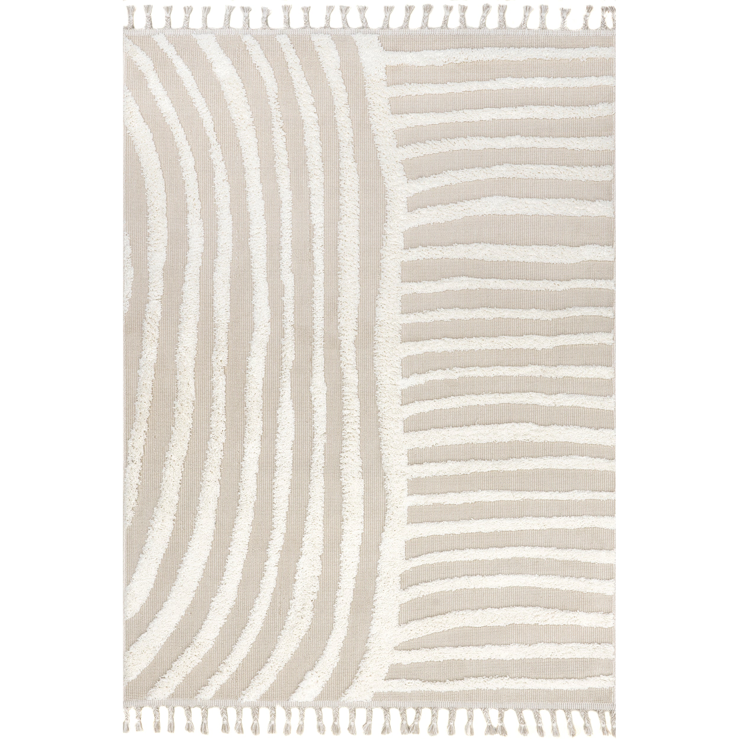 Ianthe Abstract Stripes High-Low Tasseled Area Rug