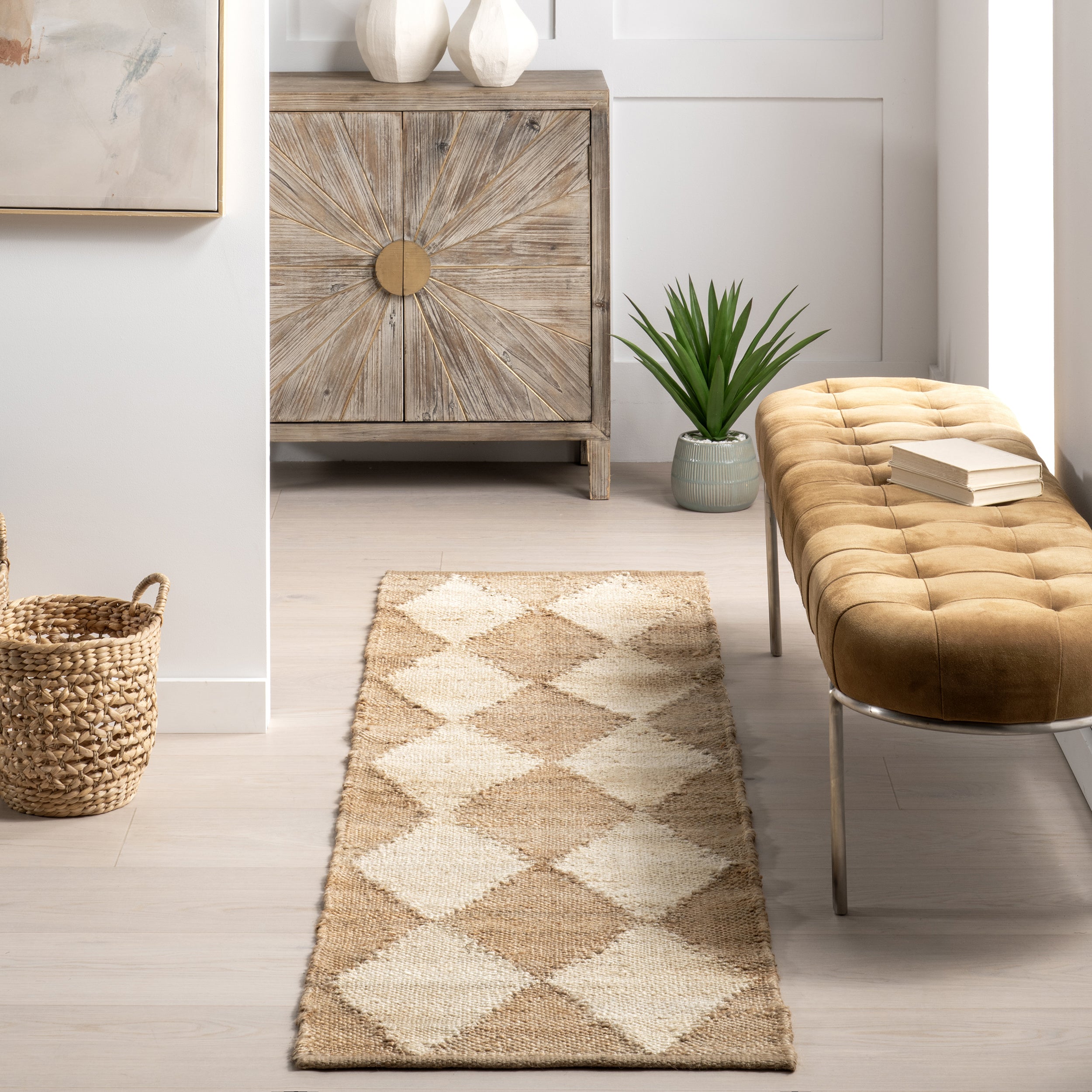 Louie Diamond Checkerboard Jute Area Rug - Image 12