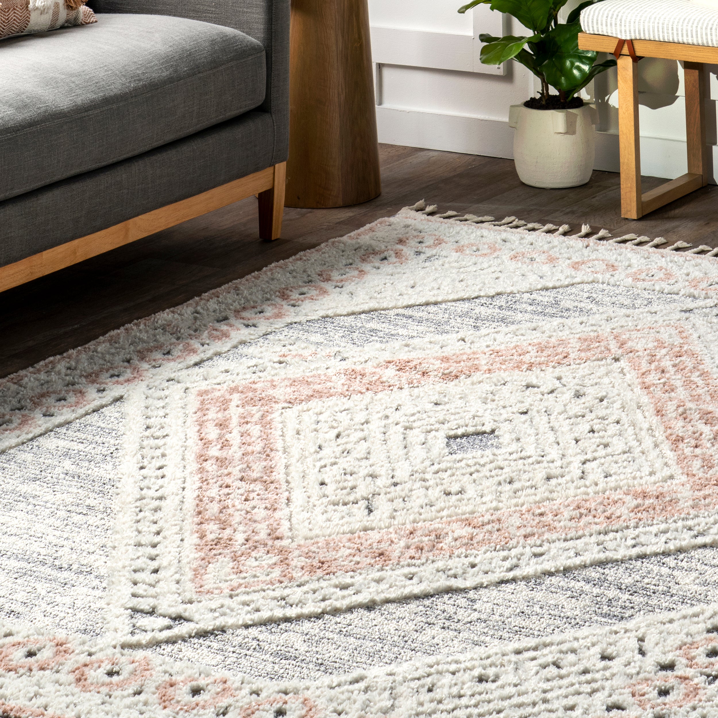 Acacia Raised Diamond Tasseled Area Rug - Image 9