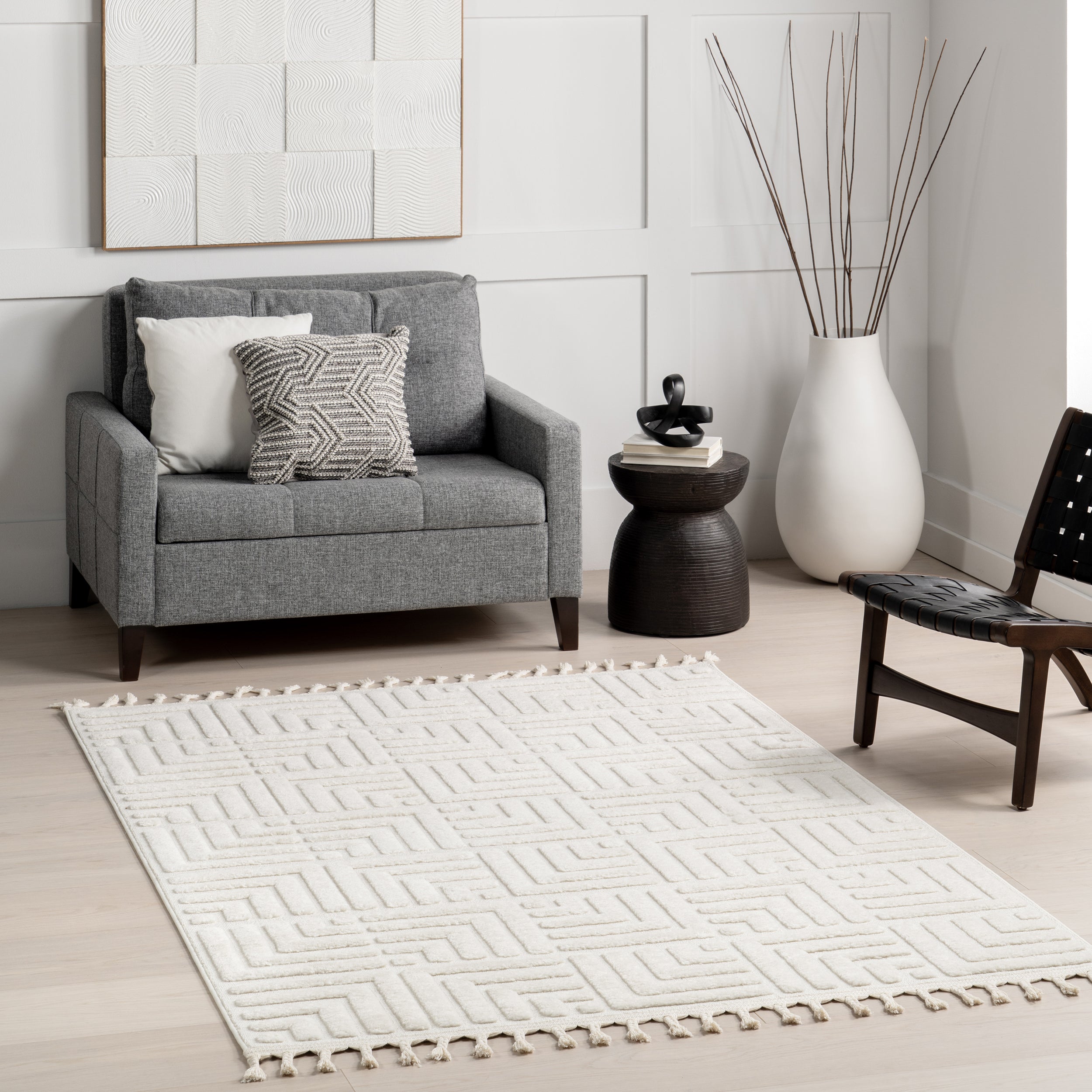 Kerensa Geometric Maze Tasseled Area Rug - Image 2