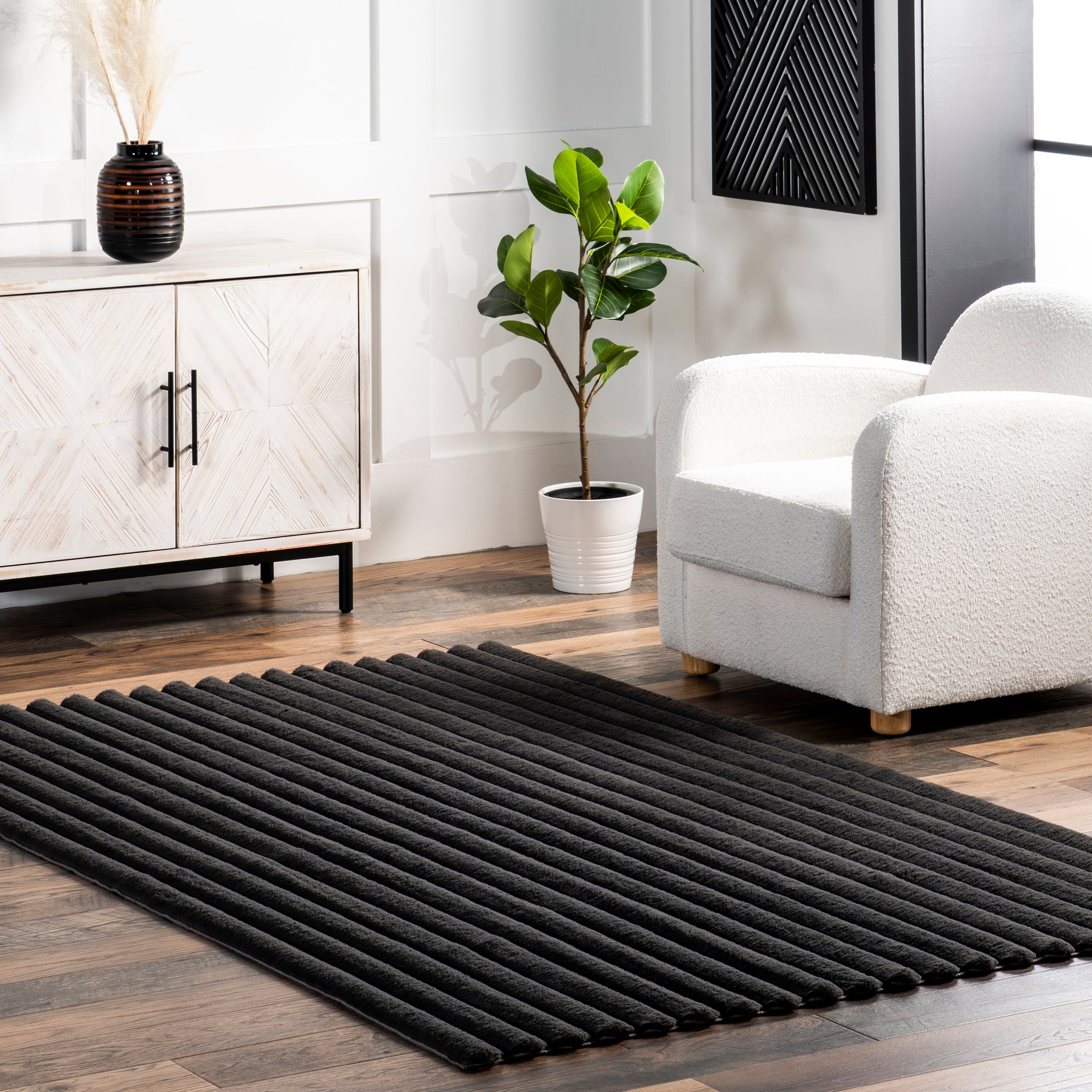 Kai Stripe Faux Rabbit Machine Washable Area Rug - Image 12