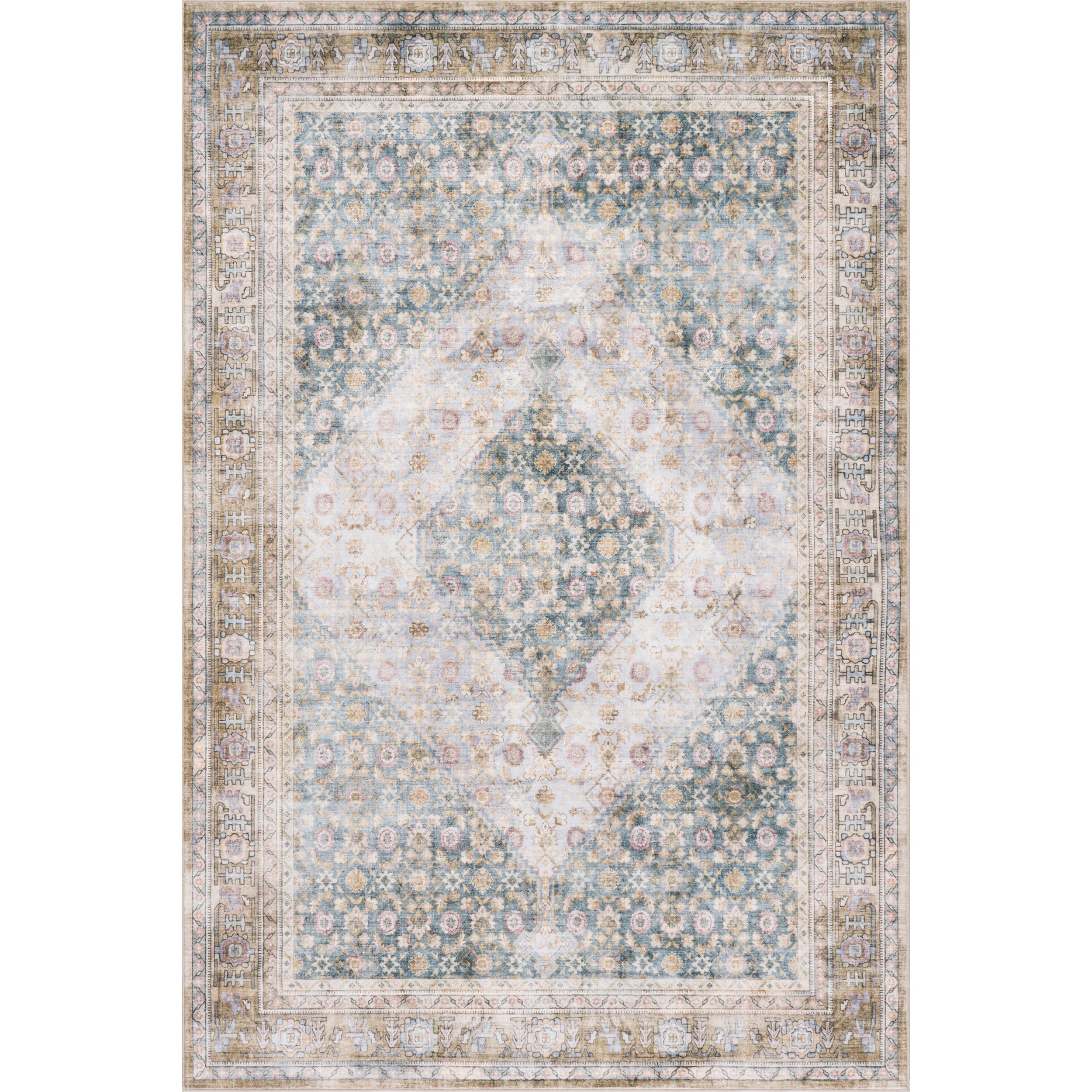 Caius Faded Medallion Machine Washable Area Rug