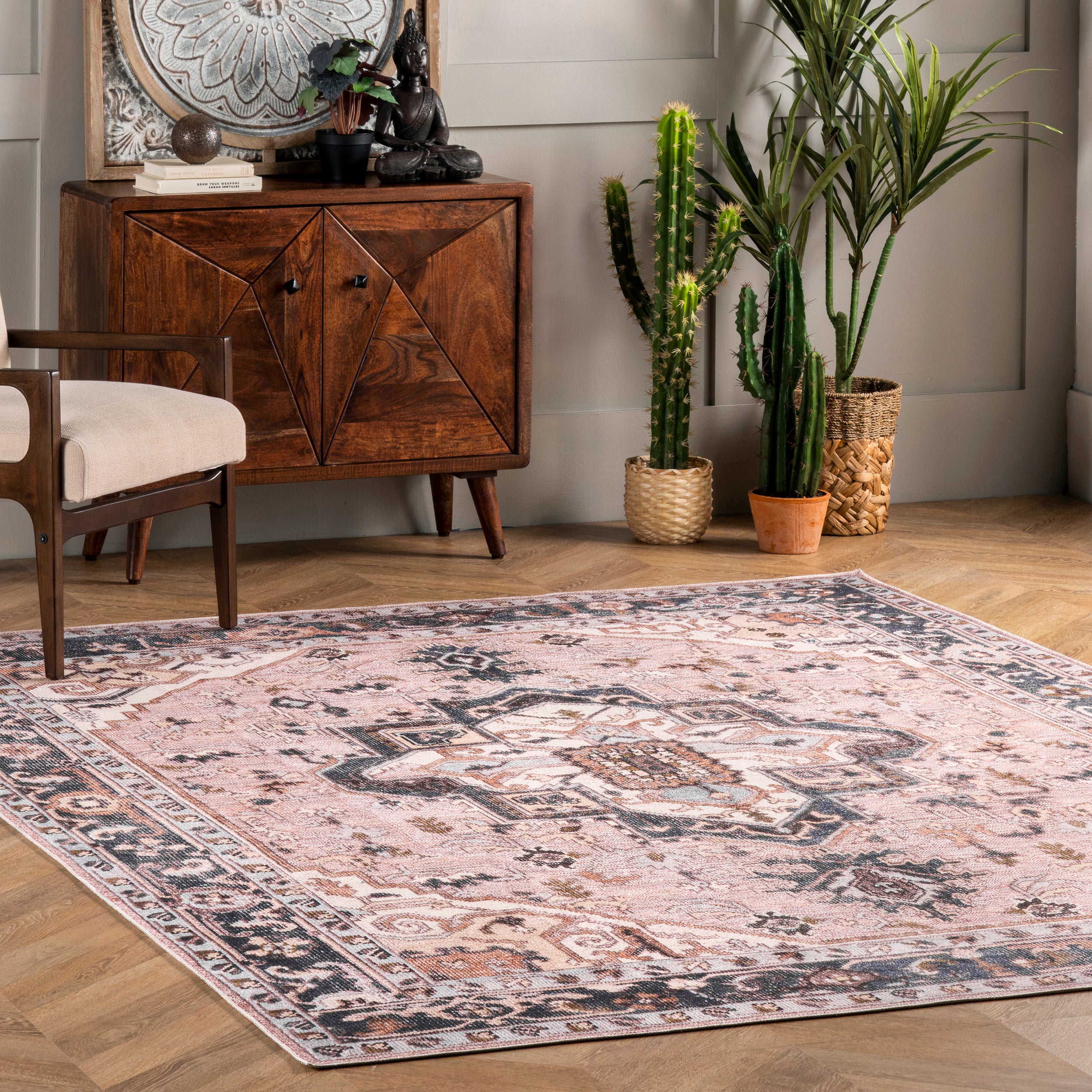Sasha Machine Washable Medallion Area Rug - Image 2