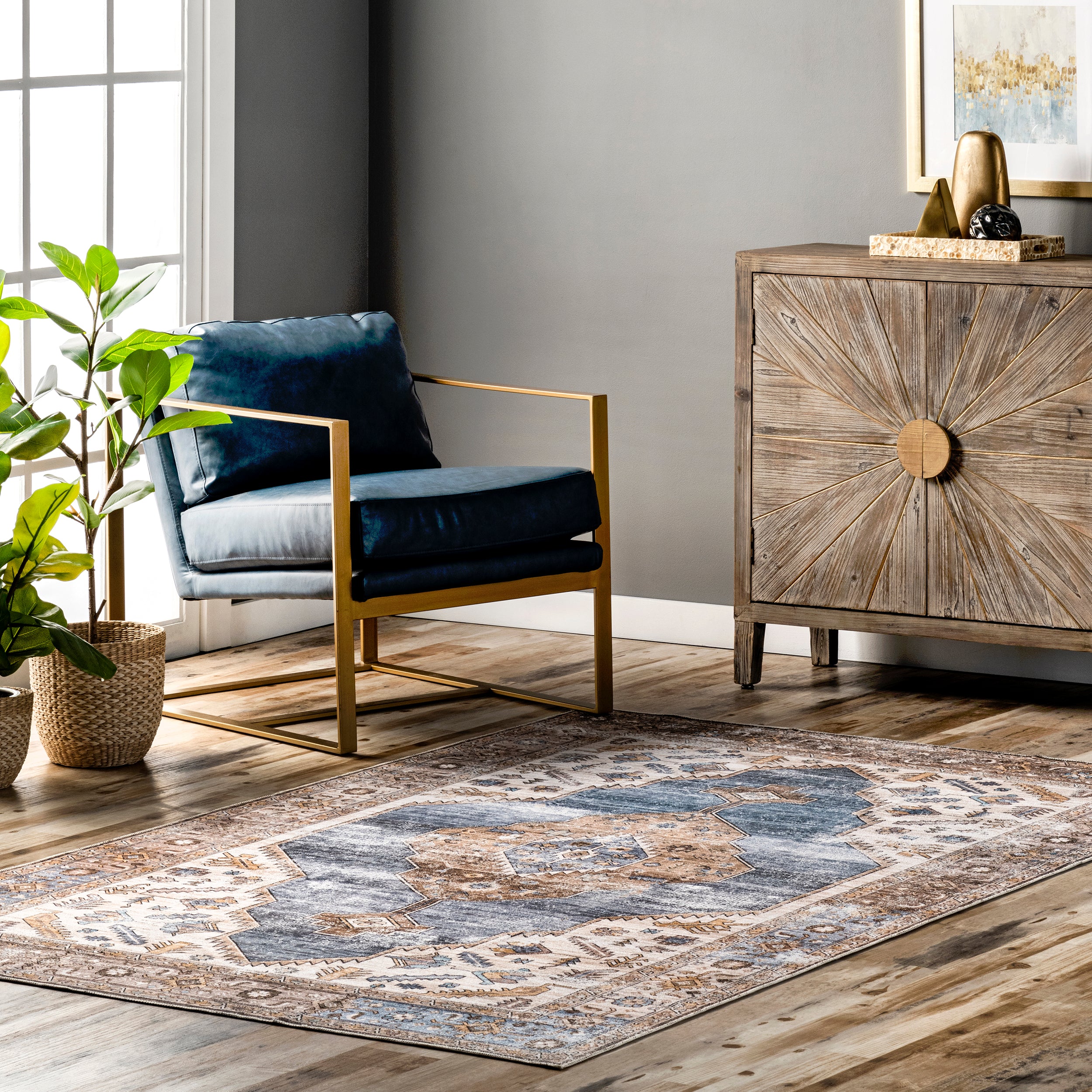 Gracie Distressed Medallion Machine Washable Area Rug - Image 15