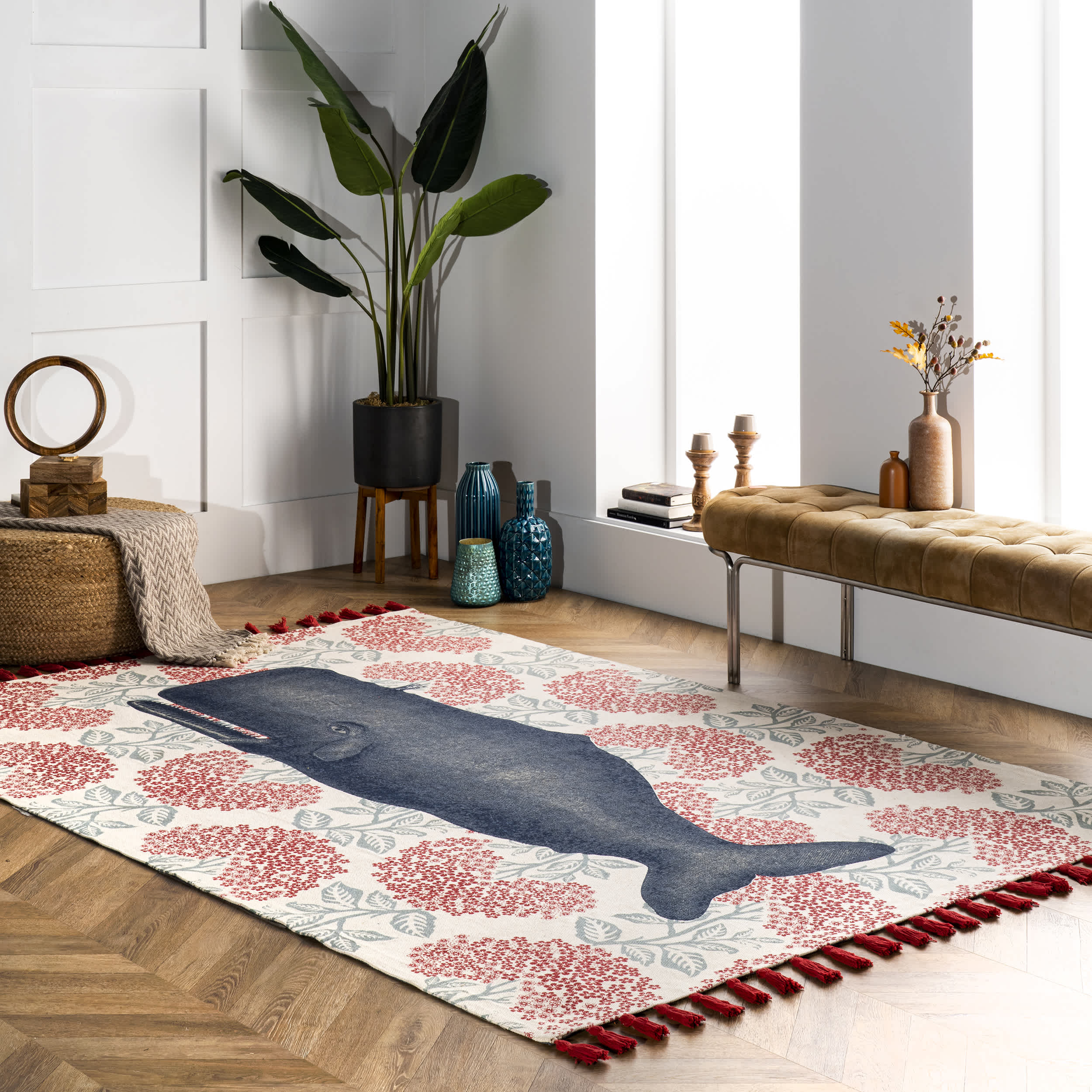 Thomas Paul Flatweave Cotton Whale Area Rug - Image 2