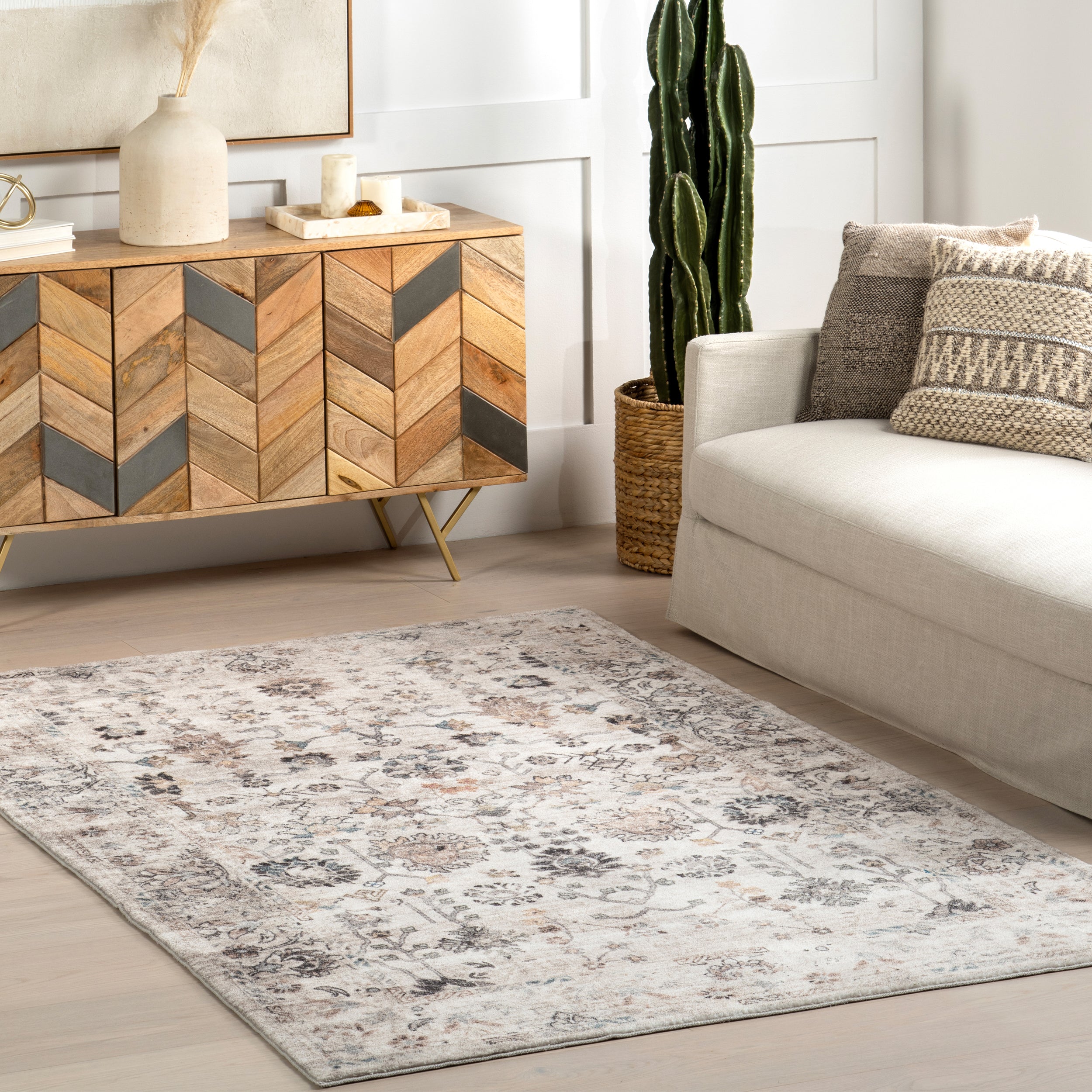 Ashby Floral Medallion Machine Washable Area Rug - Image 2