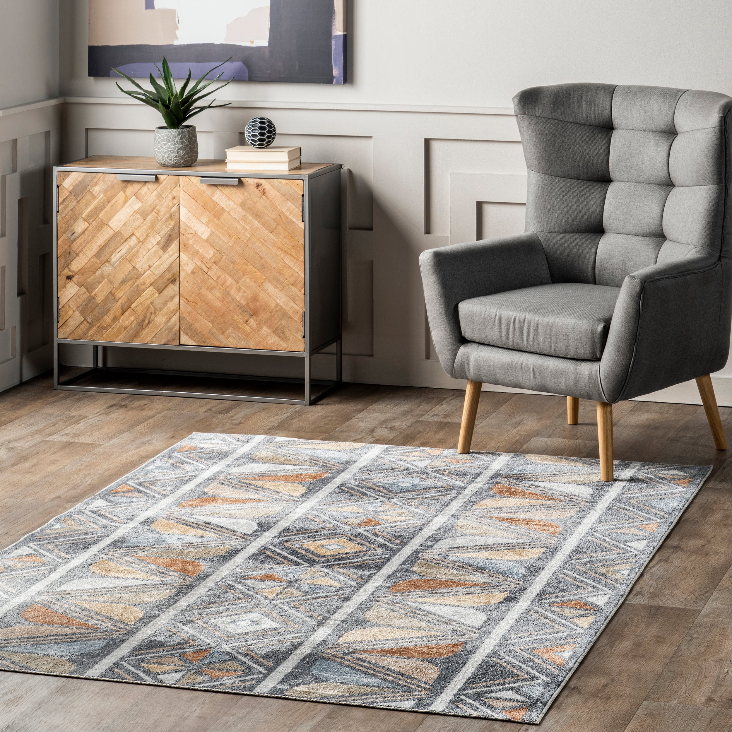 Dolina Tribal Stripes Machine Washable Area Rug - Image 2