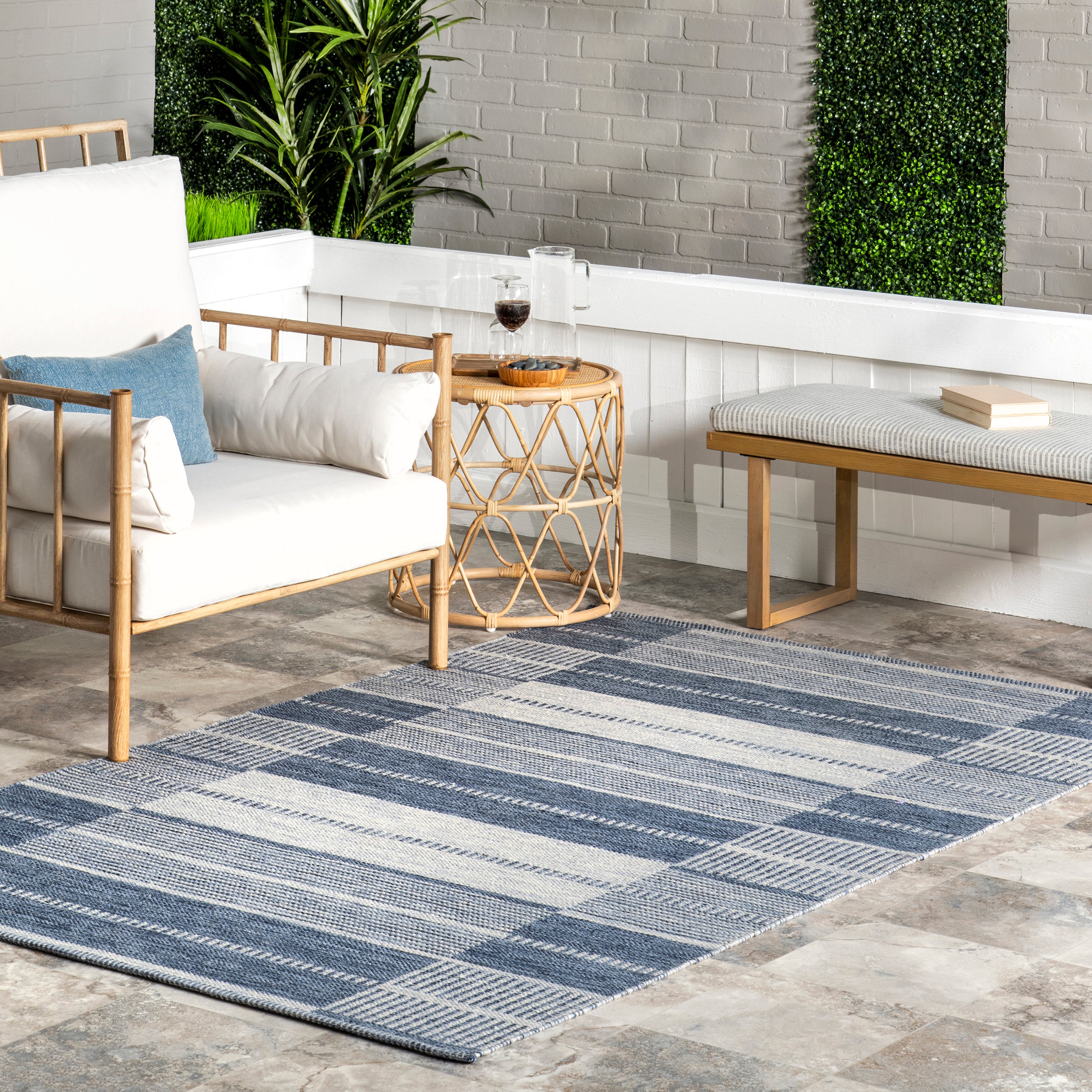 Rayla Striped Blocks Indoor/Outdoor Area Rug - Image 2