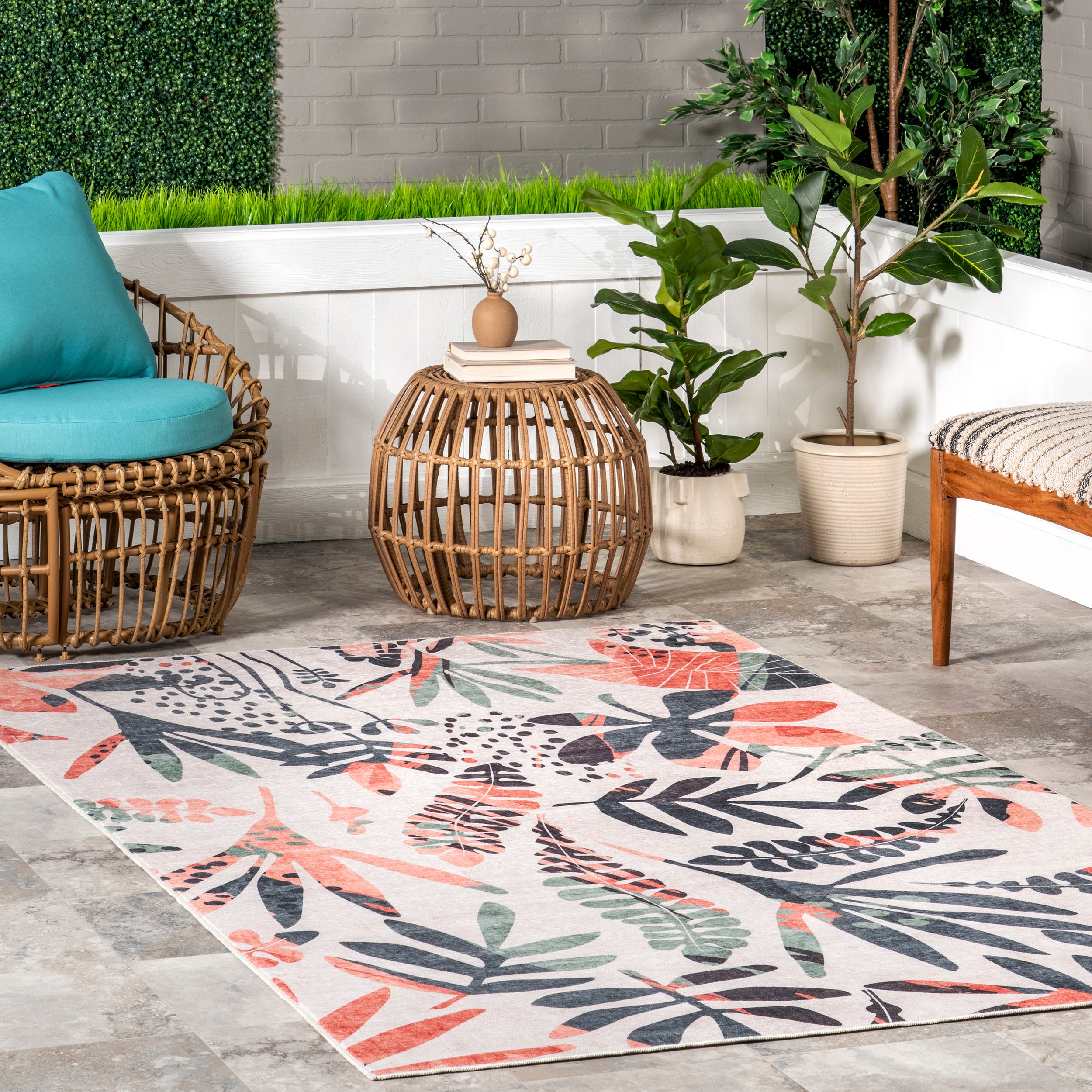 Mara Floral Machine Washable Indoor/Outdoor Area Rug - Image 2