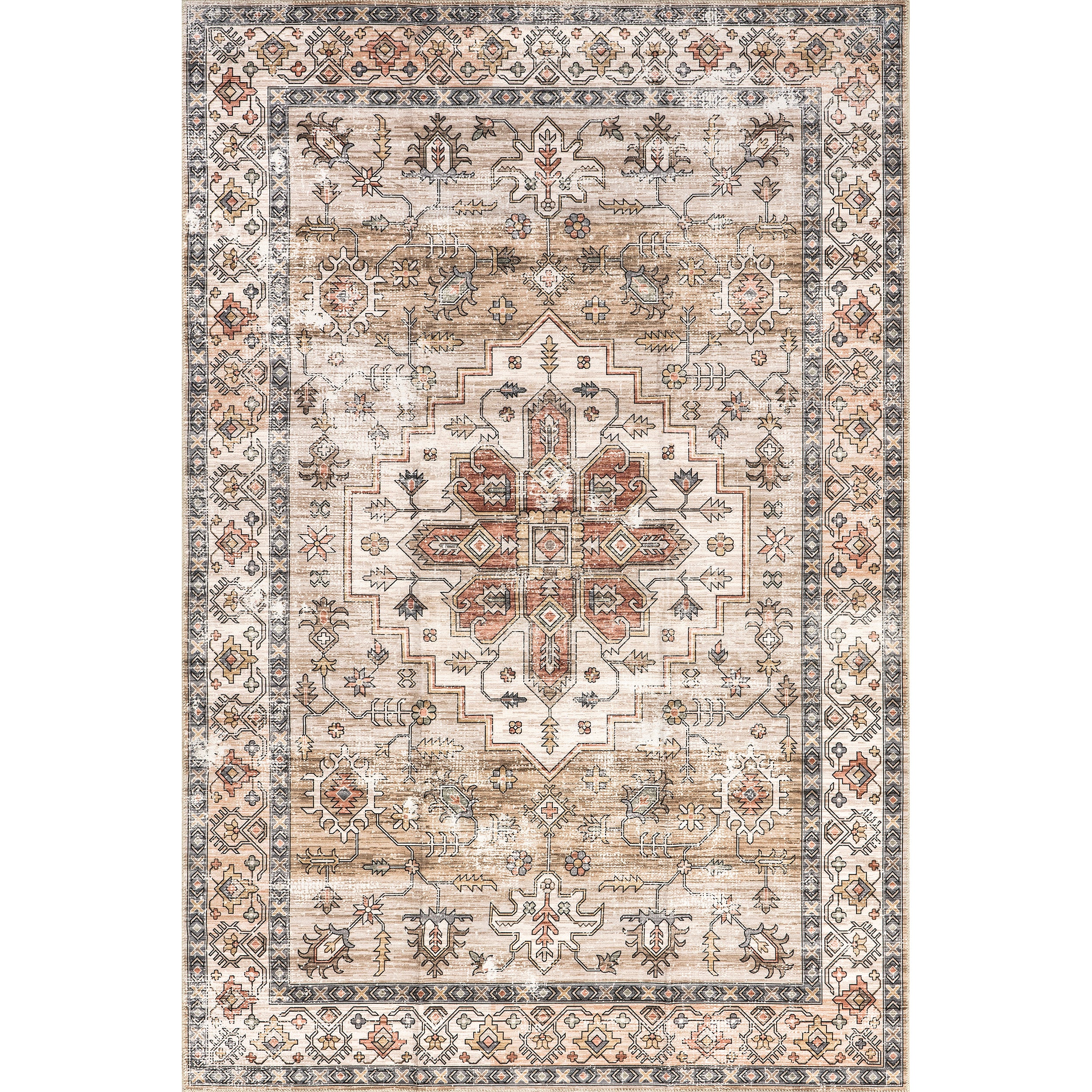 Dawson Machine Washable Distressed Medallion Area Rug - Image 12