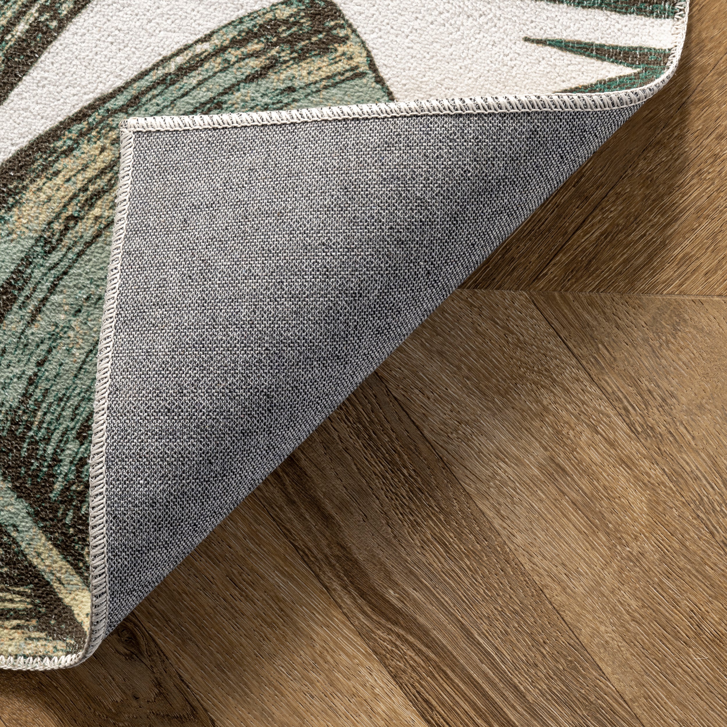 Elen Machine Washable Natural Leaves Area Rug - Image 7