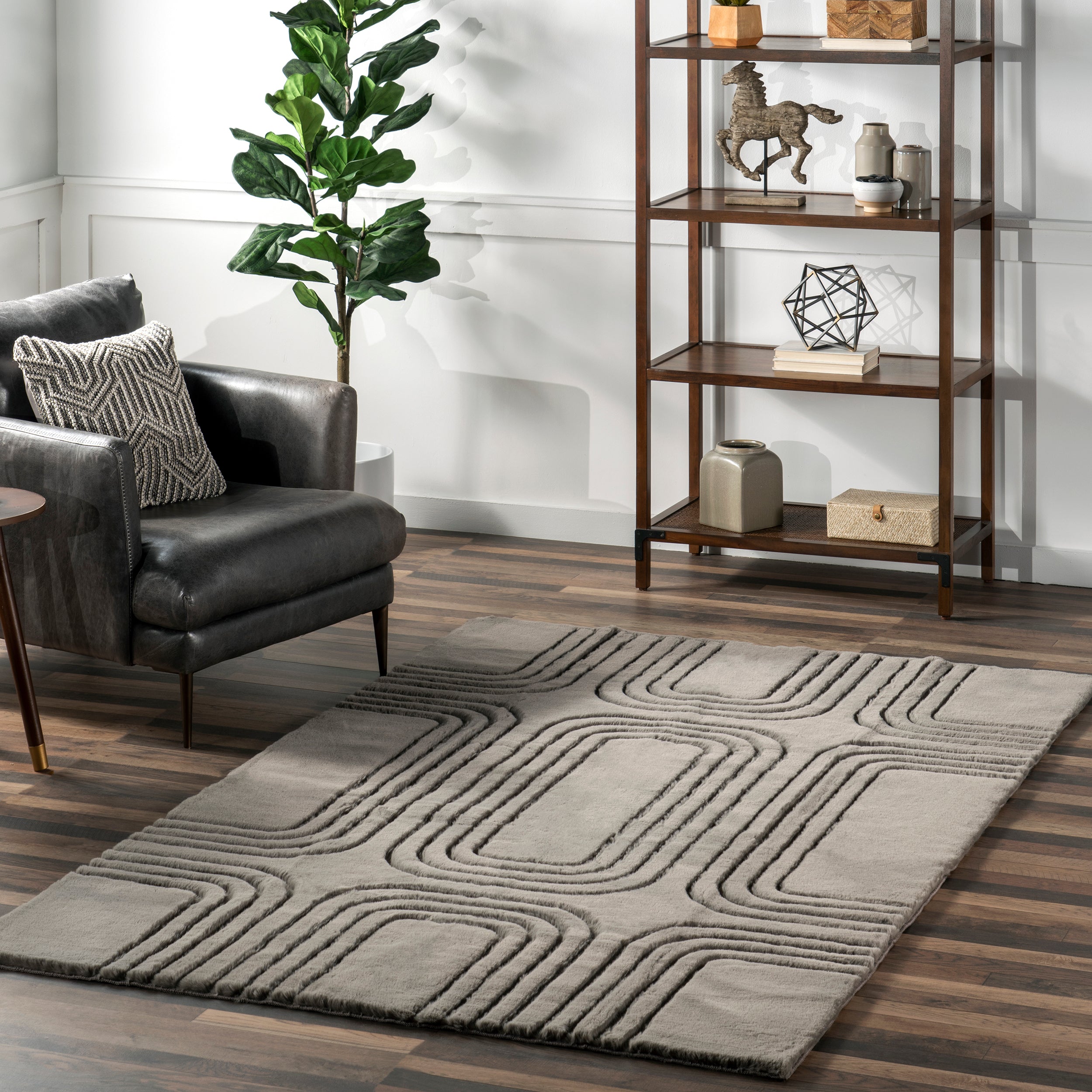 Twila Geometric Faux Rabbit Machine Washable Area Rug - Image 2