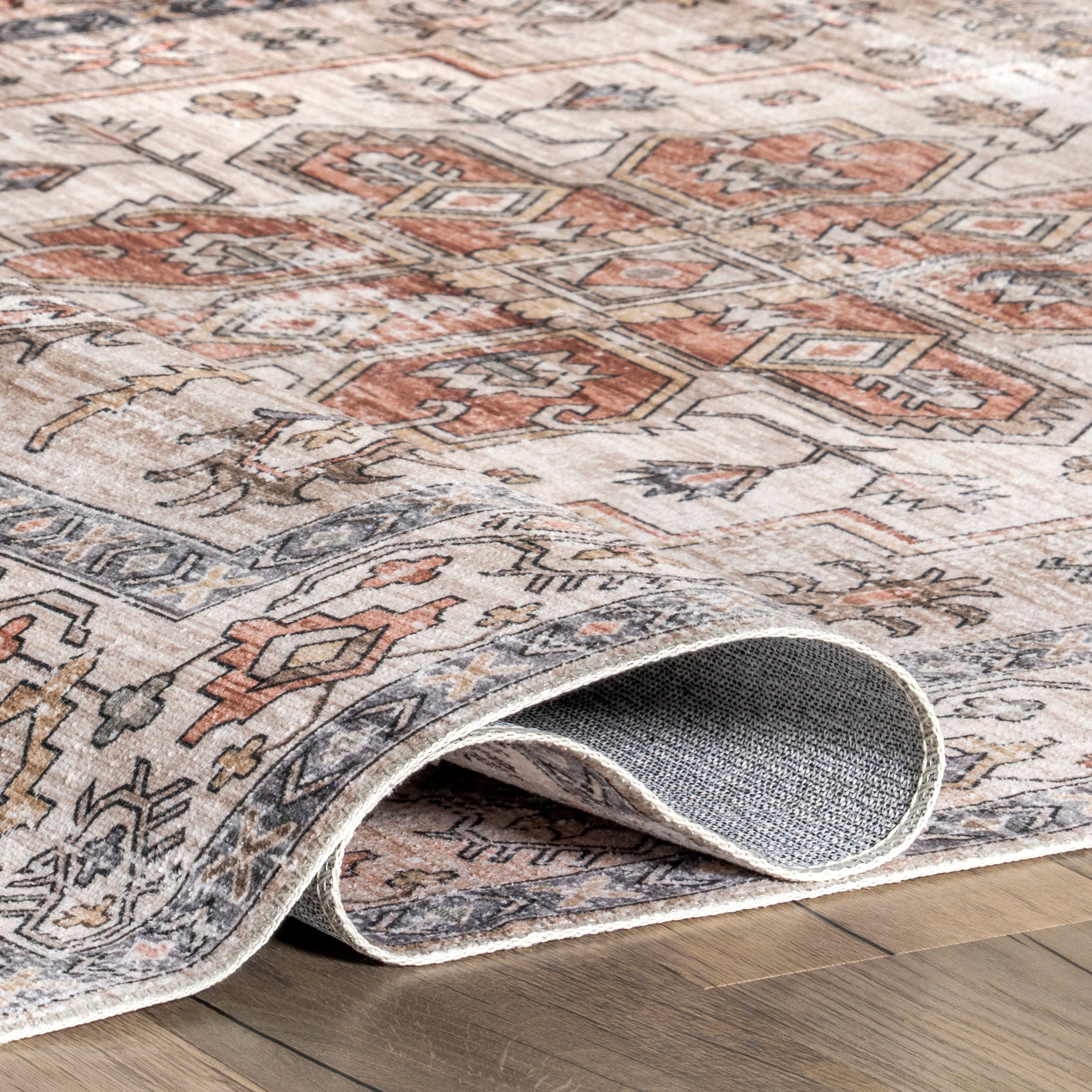 Dawson Machine Washable Distressed Medallion Area Rug - Image 15