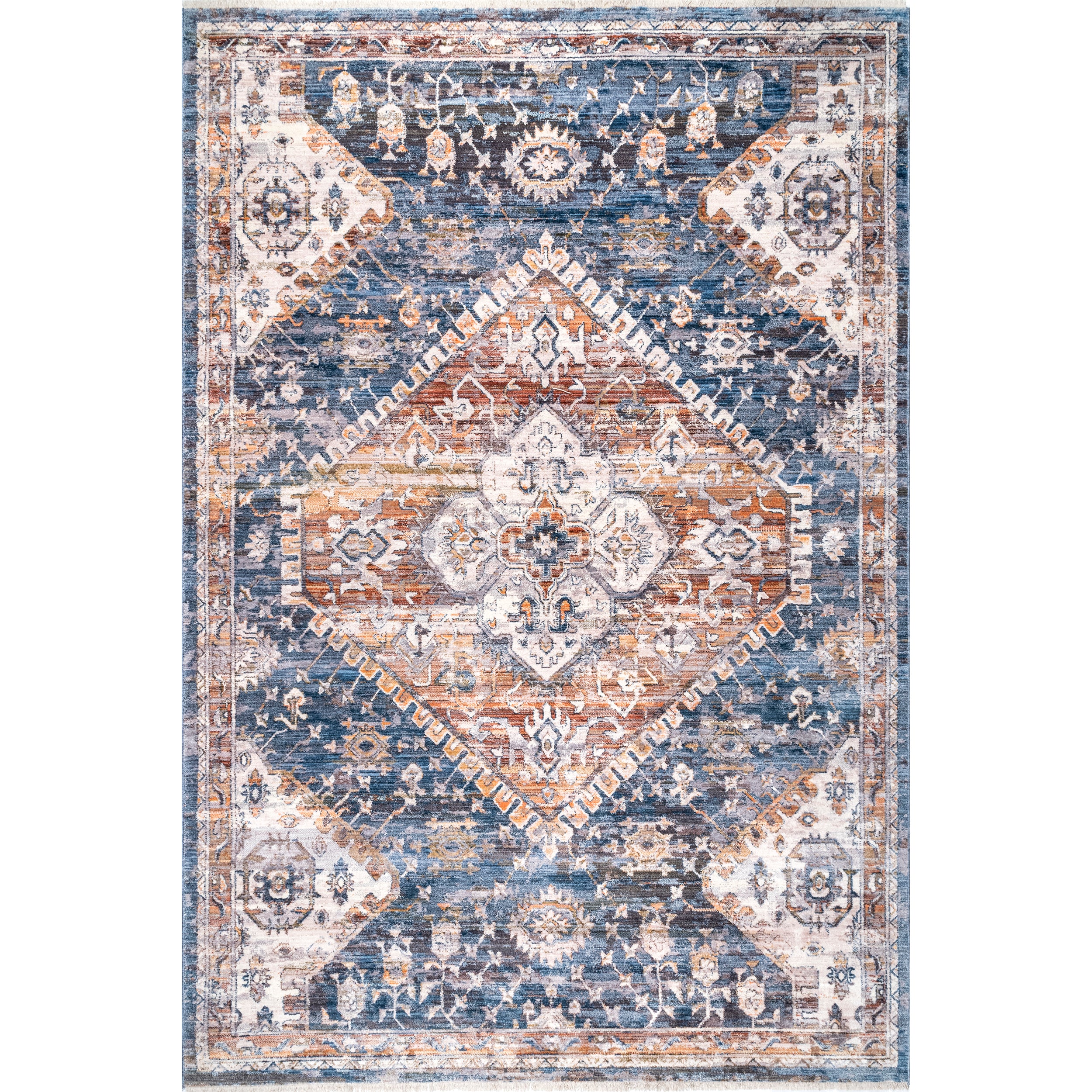 Addison Transitional Faded Medallion Fringe Area Rug