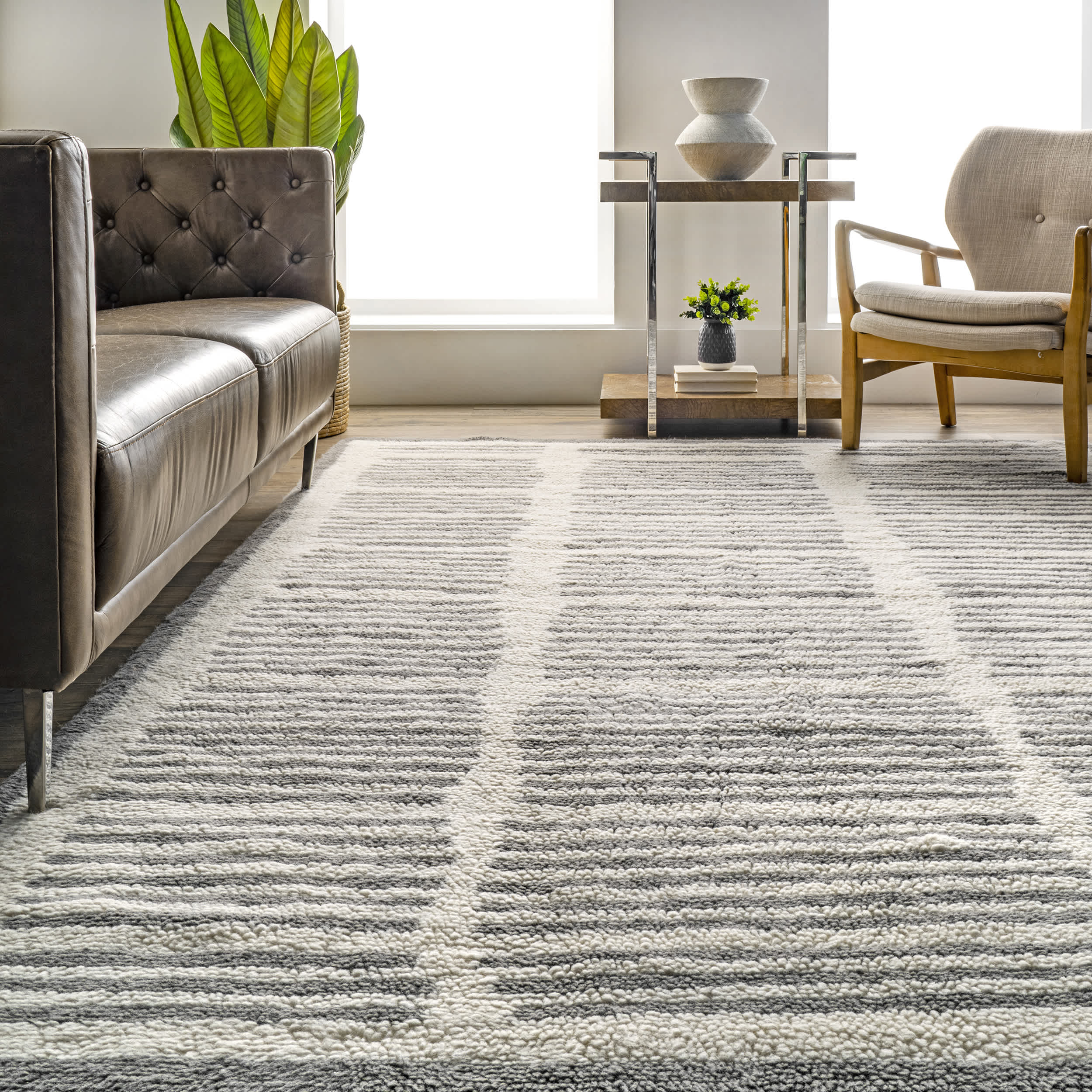 Paneled Pinstripes Wool Washable Area Rug - Image 8