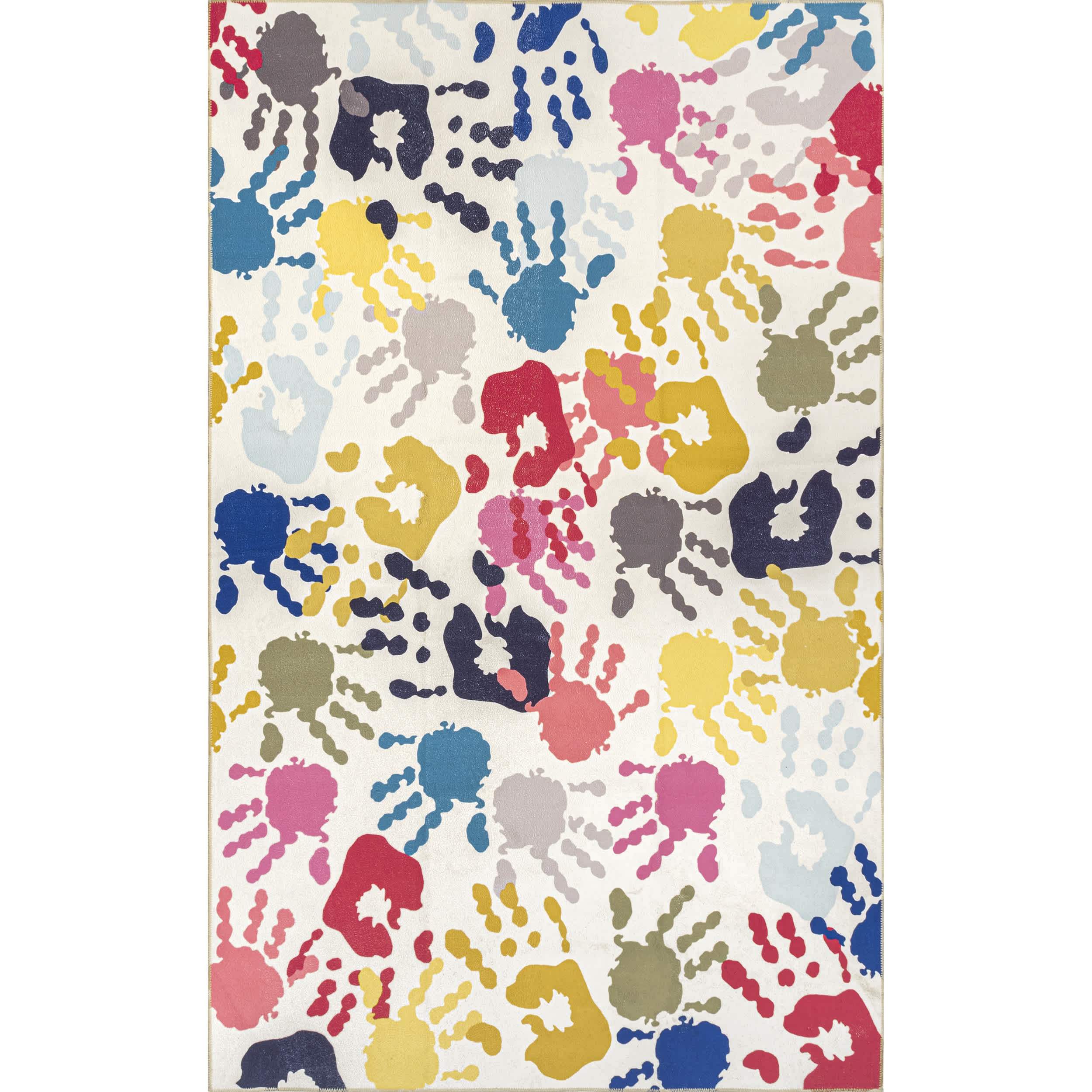 Pinkie Machine Washable Handprint Kids Area Rug