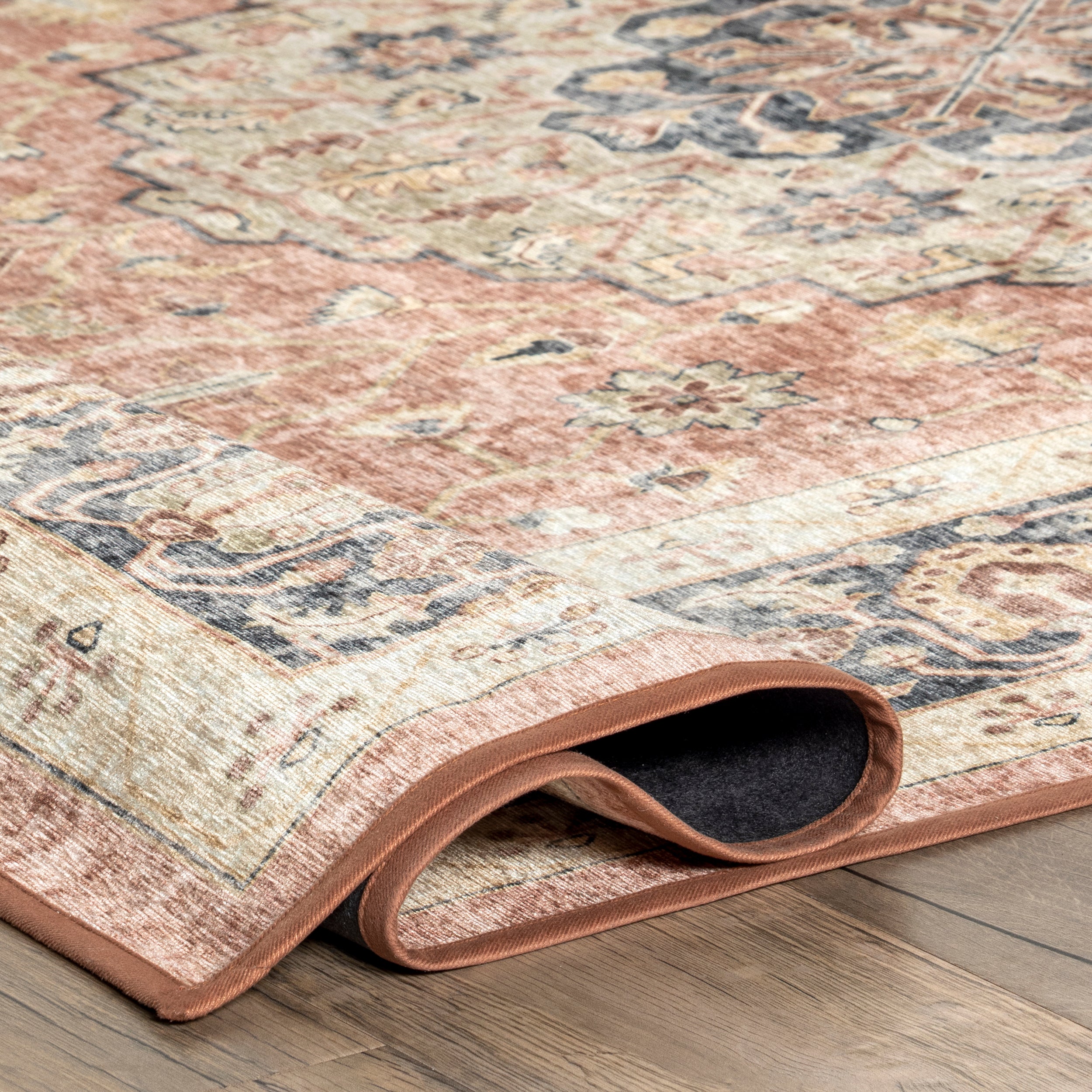 Jessa Faded Medallion Machine Washable Area Rug - Image 4