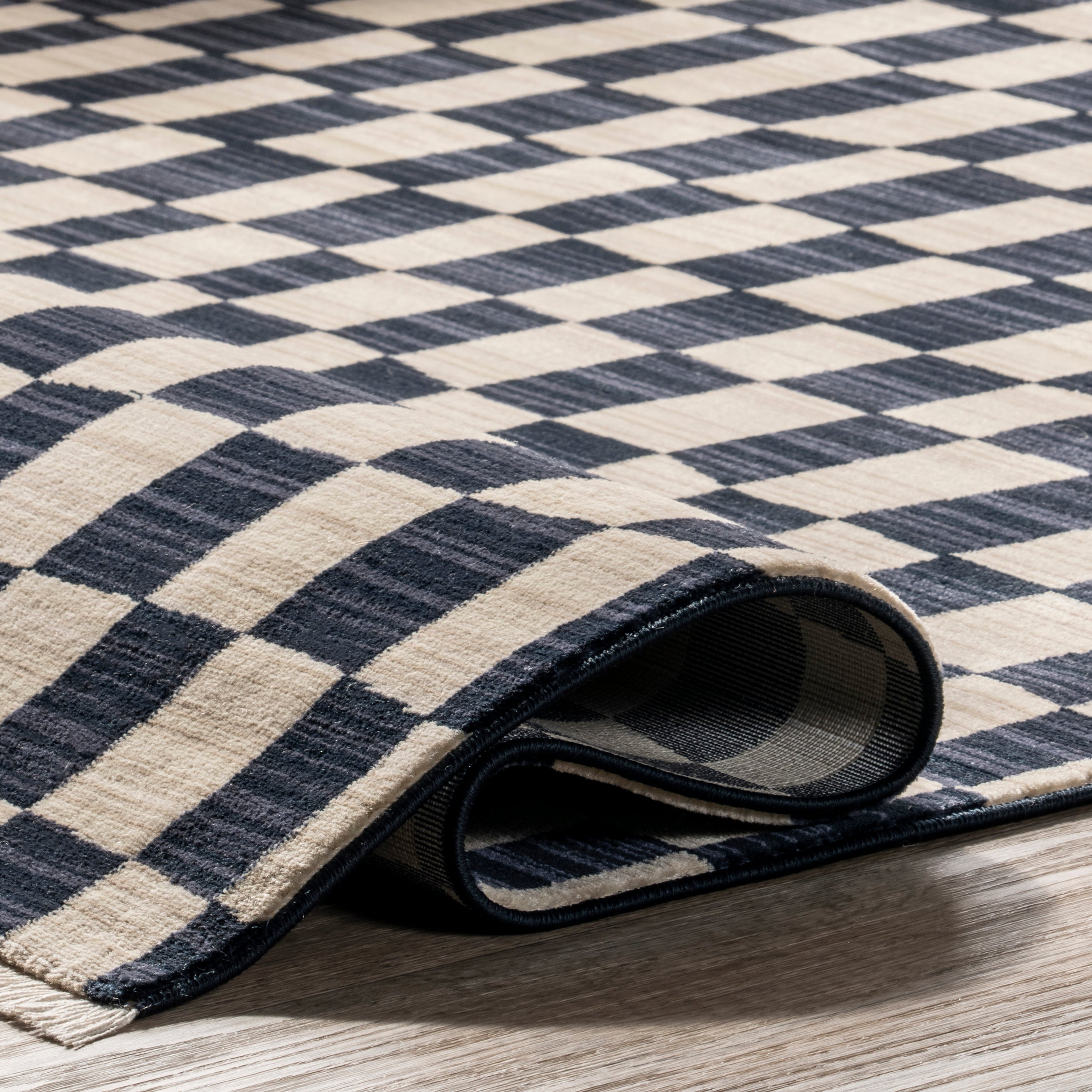 Dominique Abstract Checkered Fringe Area Rug - Image 4