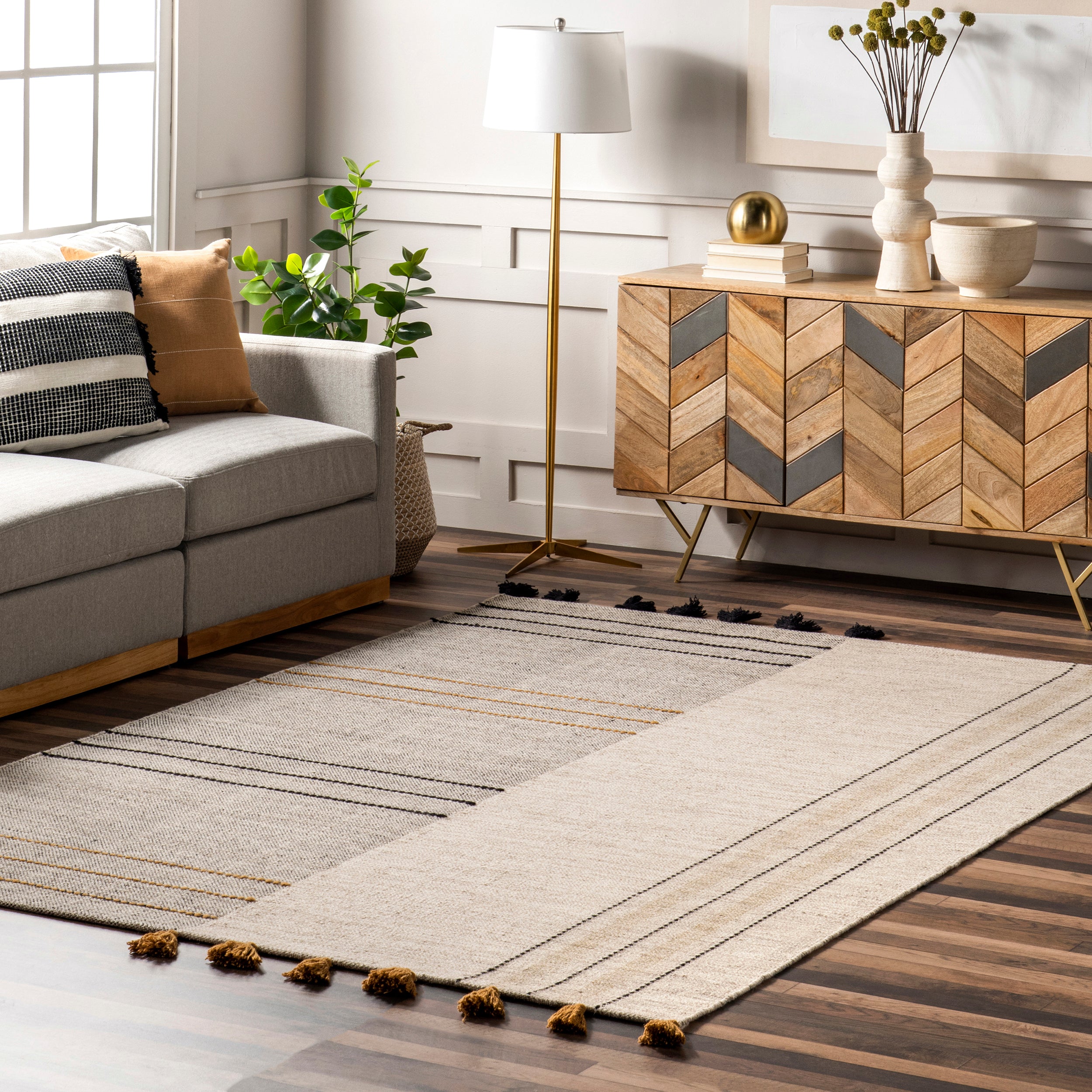 Karlene Modern Striped Wool Tasseled Area Rug - Image 2