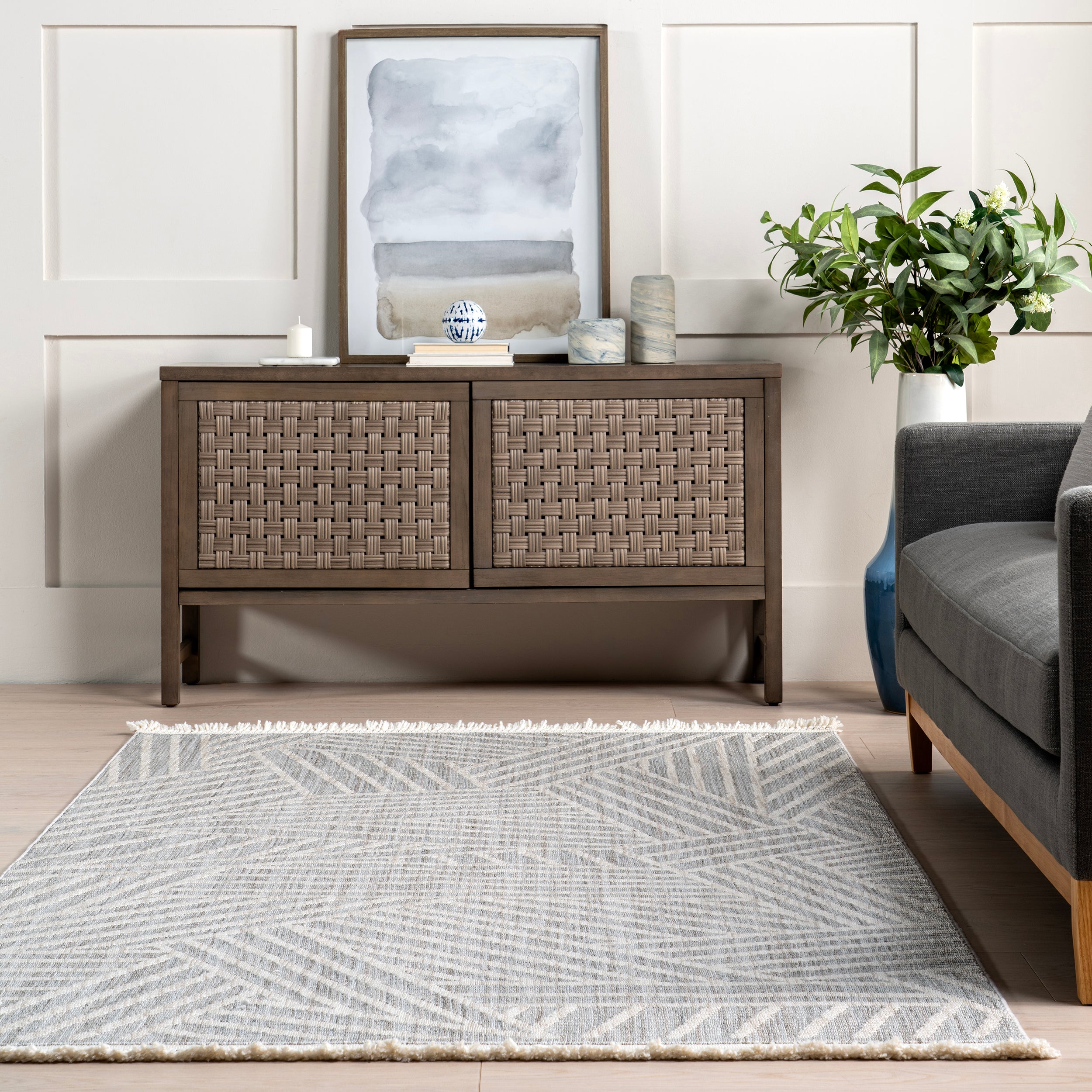Esmeray Modern Geometric Tasseled Area Rug - Image 8