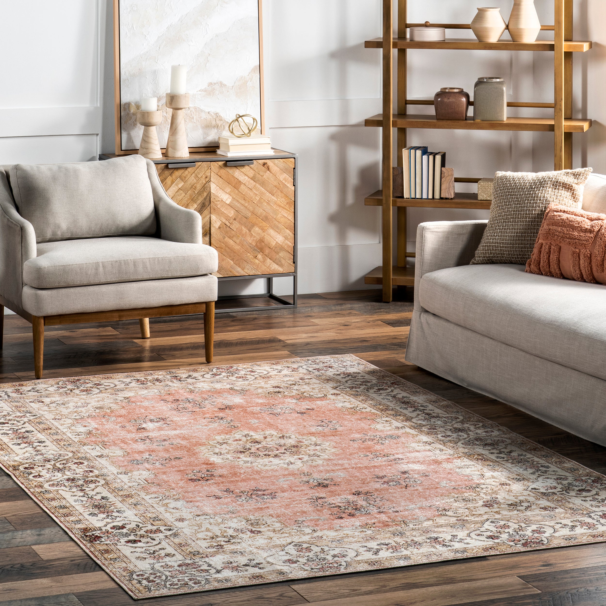 Ren Vintage Floral Machine Washable Area Rug - Image 2