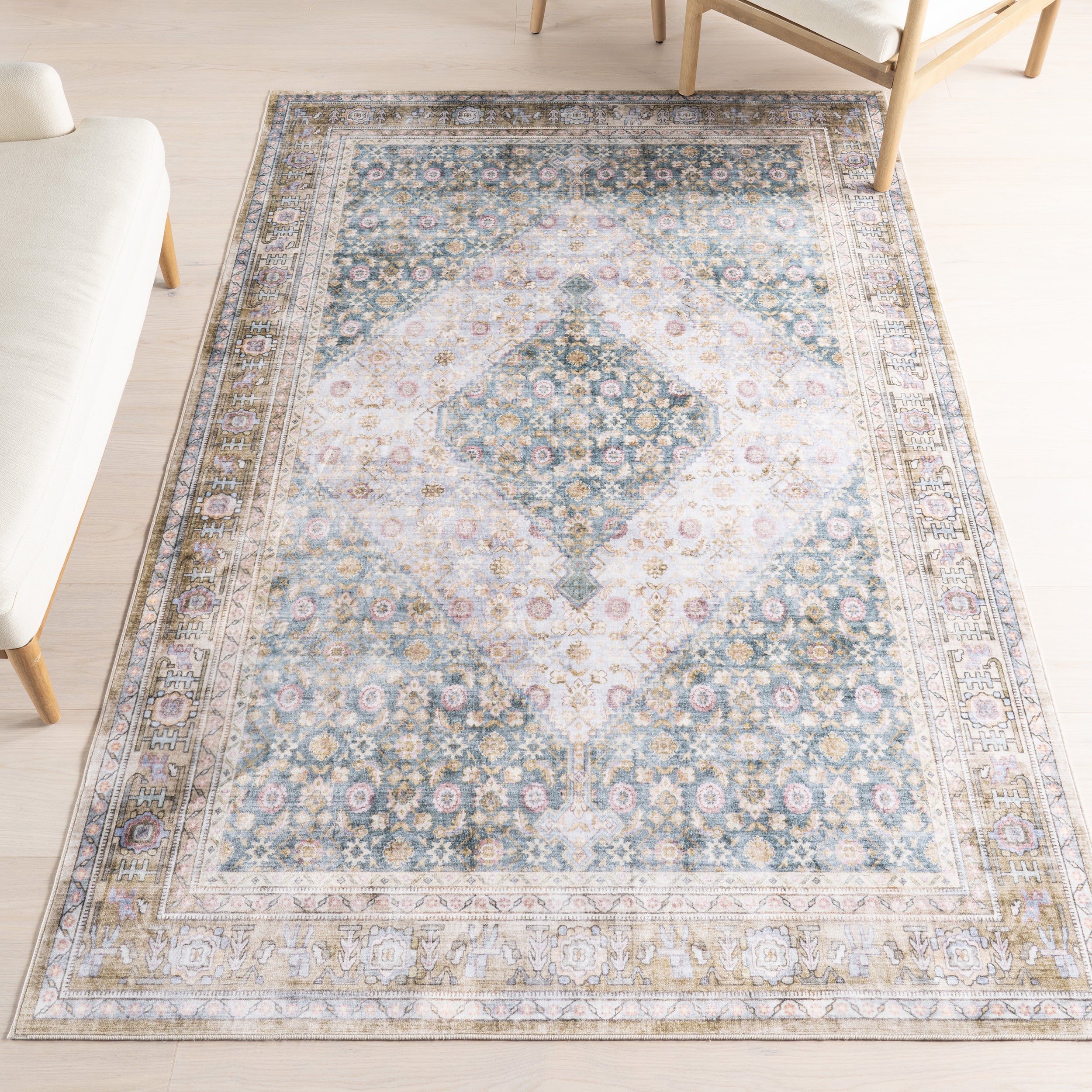 Caius Faded Medallion Machine Washable Area Rug - Image 2