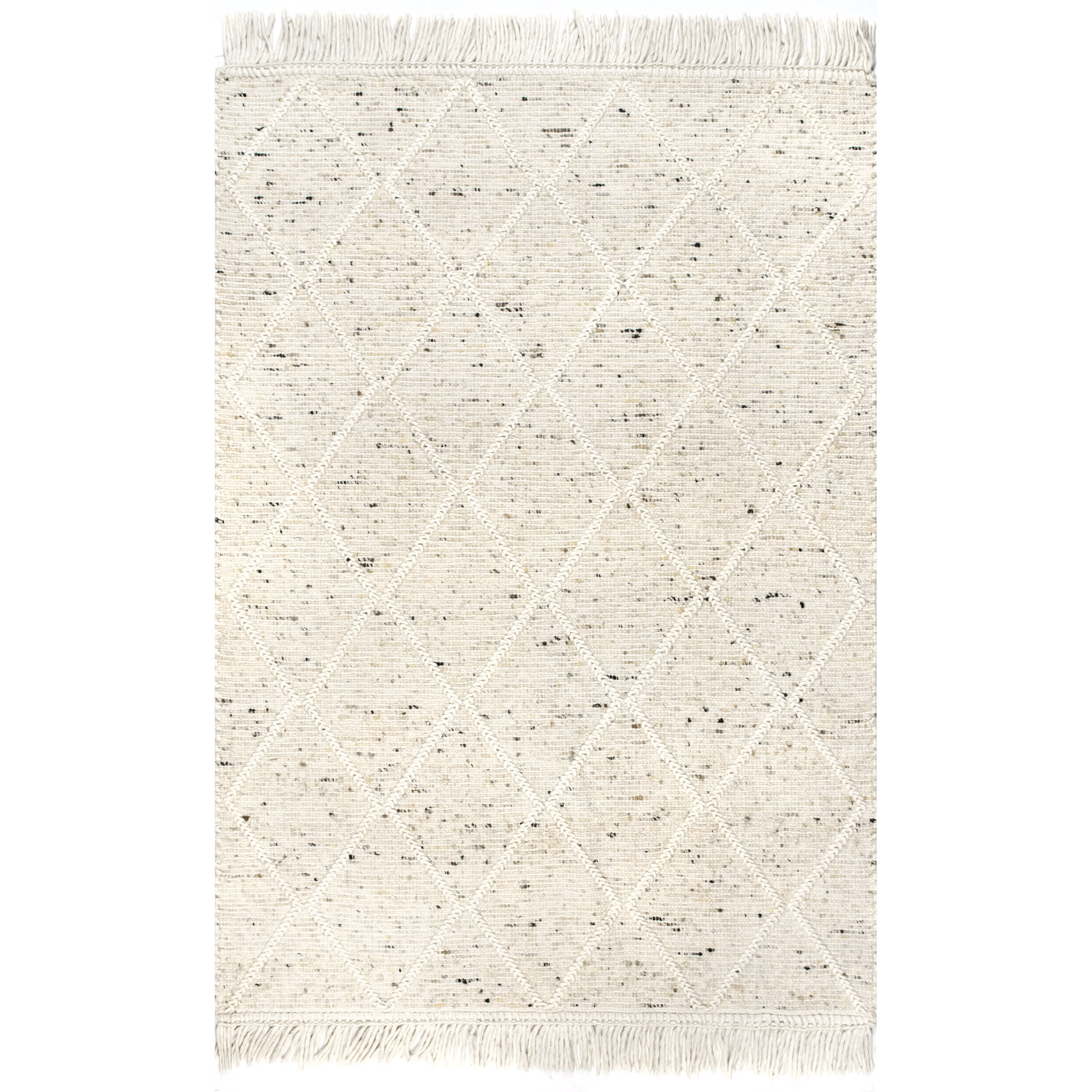 Brooklyn Textured Trellis Wool Fringe Area Rug