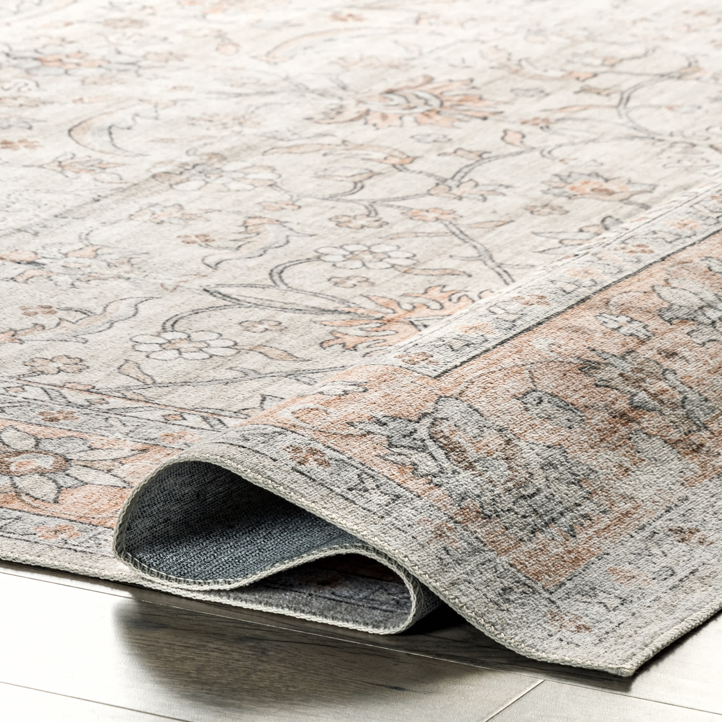 Marlena Faded Floral Machine Washable Area Rug - Image 4