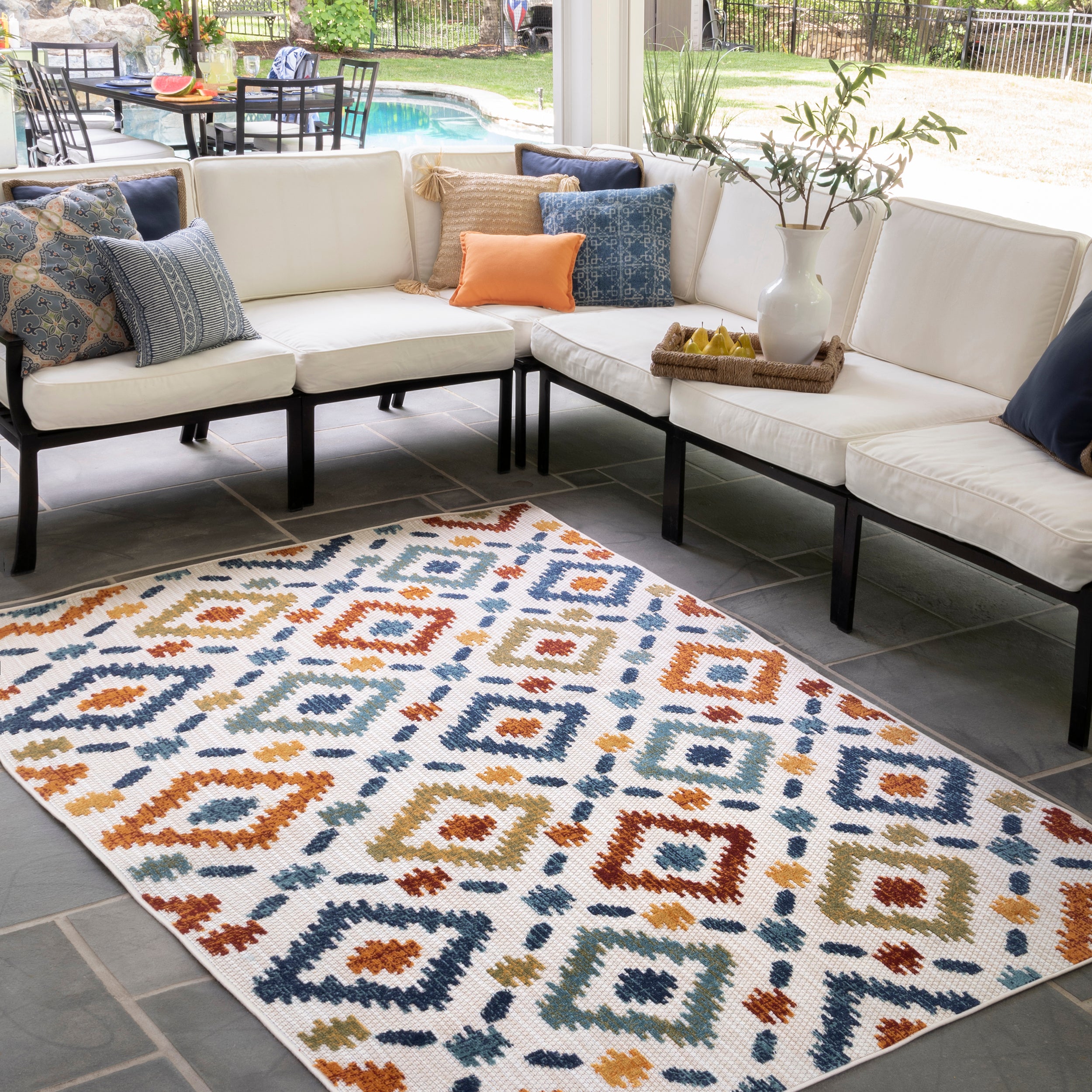Indoor/Outdoor Transitional Labyrinth Area Rug - Image 8
