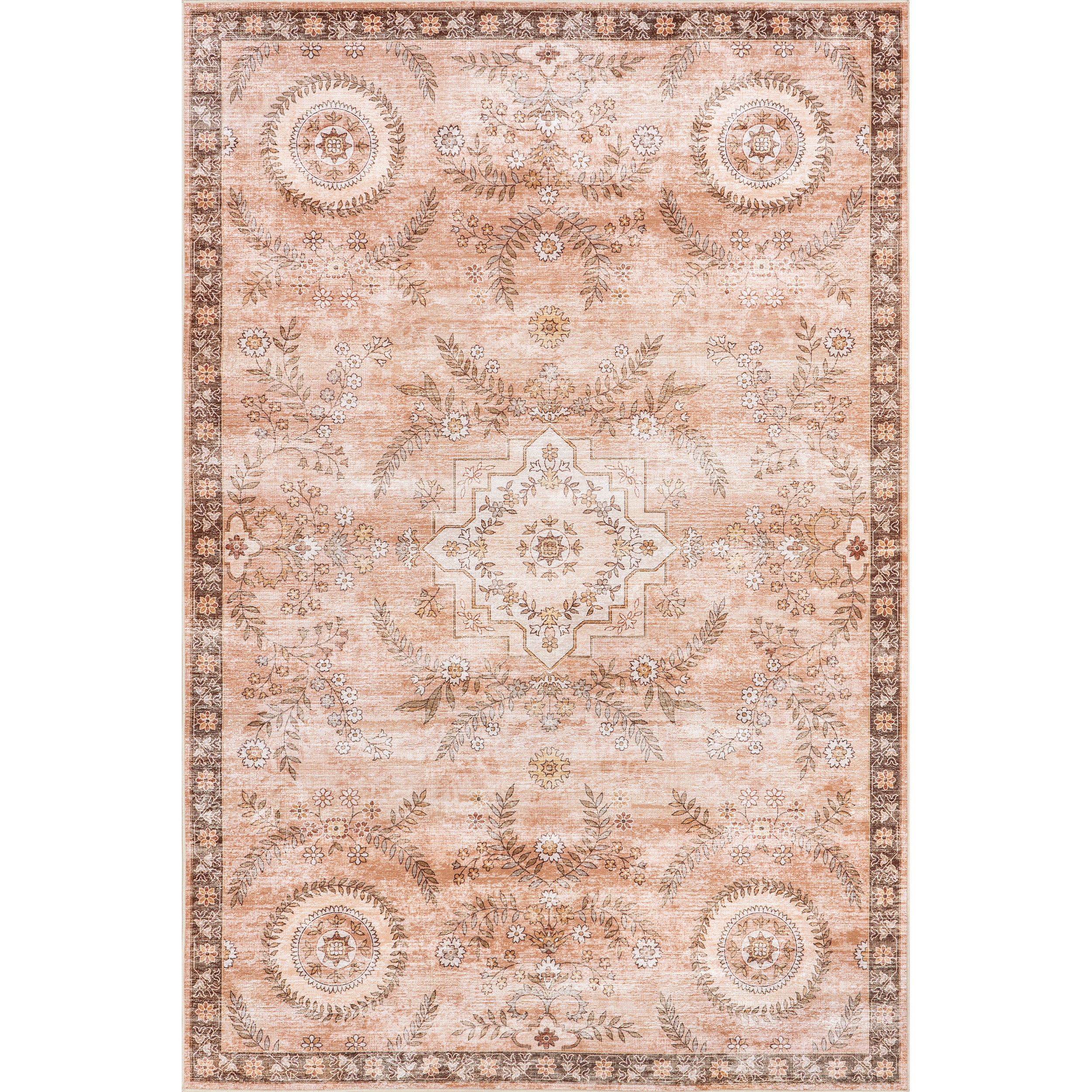 Kirsi Vintage Medallions Machine Washable Area Rug